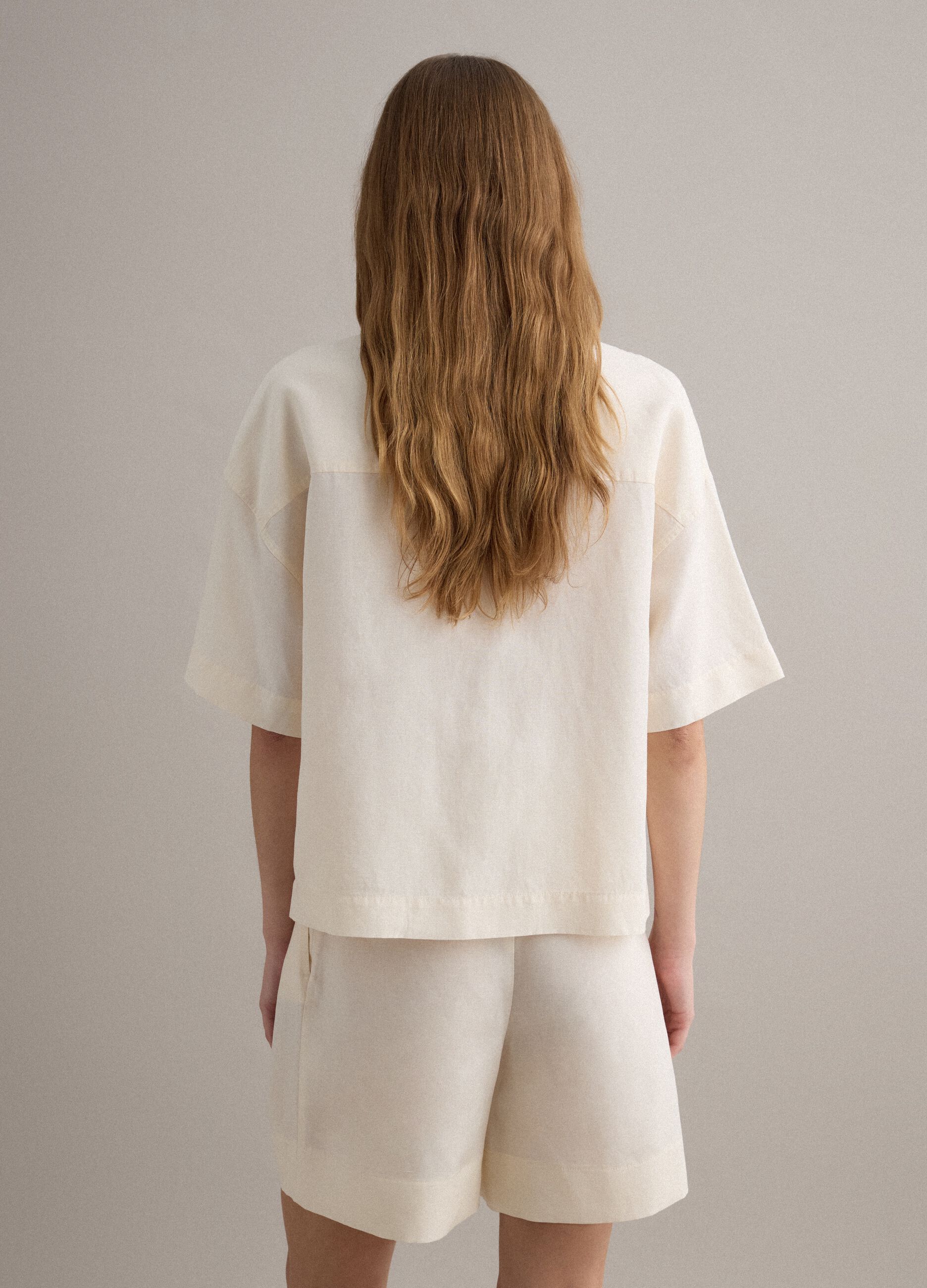 White lyocell-linen blend blazer, regular fit