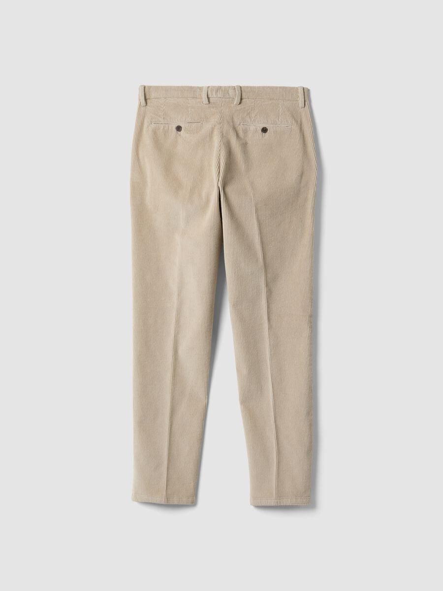 Pantaloni beige in cotone elasticizzato a coste_6