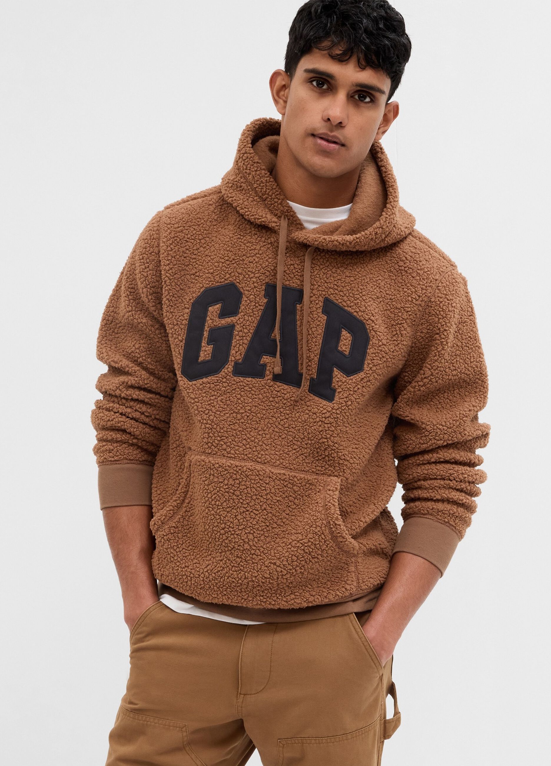Felpa in sherpa con cappuccio ricamo logo_0