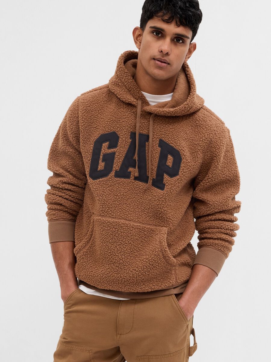 Felpa in sherpa con cappuccio ricamo logo_0