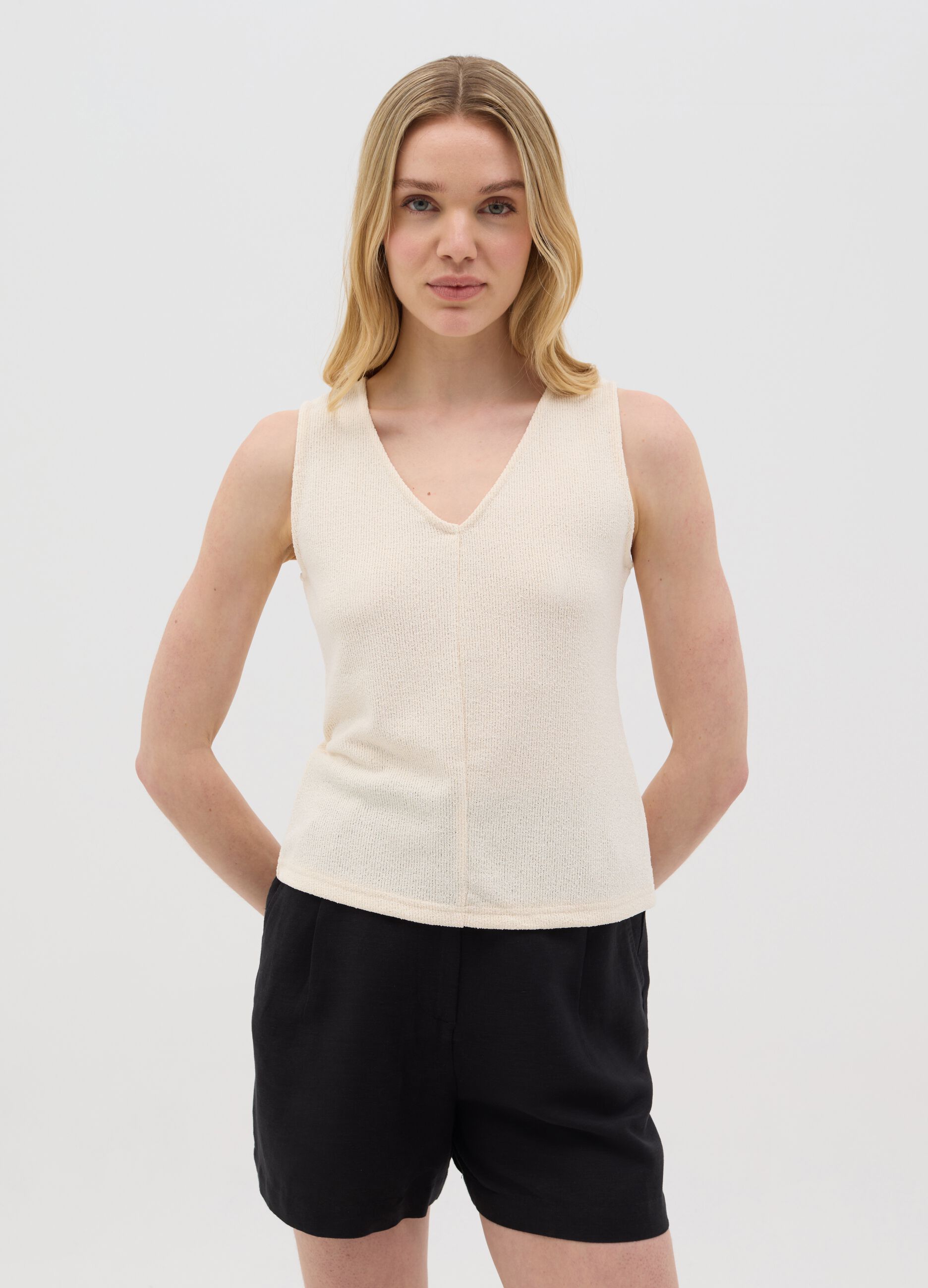 White Stretch Knit Vest Top from Ovs