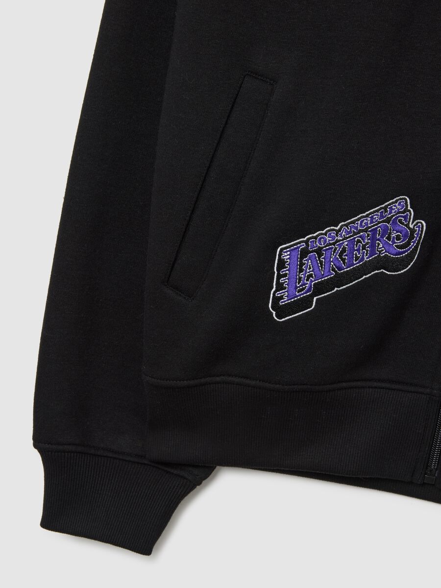 Black cotton-blend bomber jacket with Los Angeles Lakers prints_5