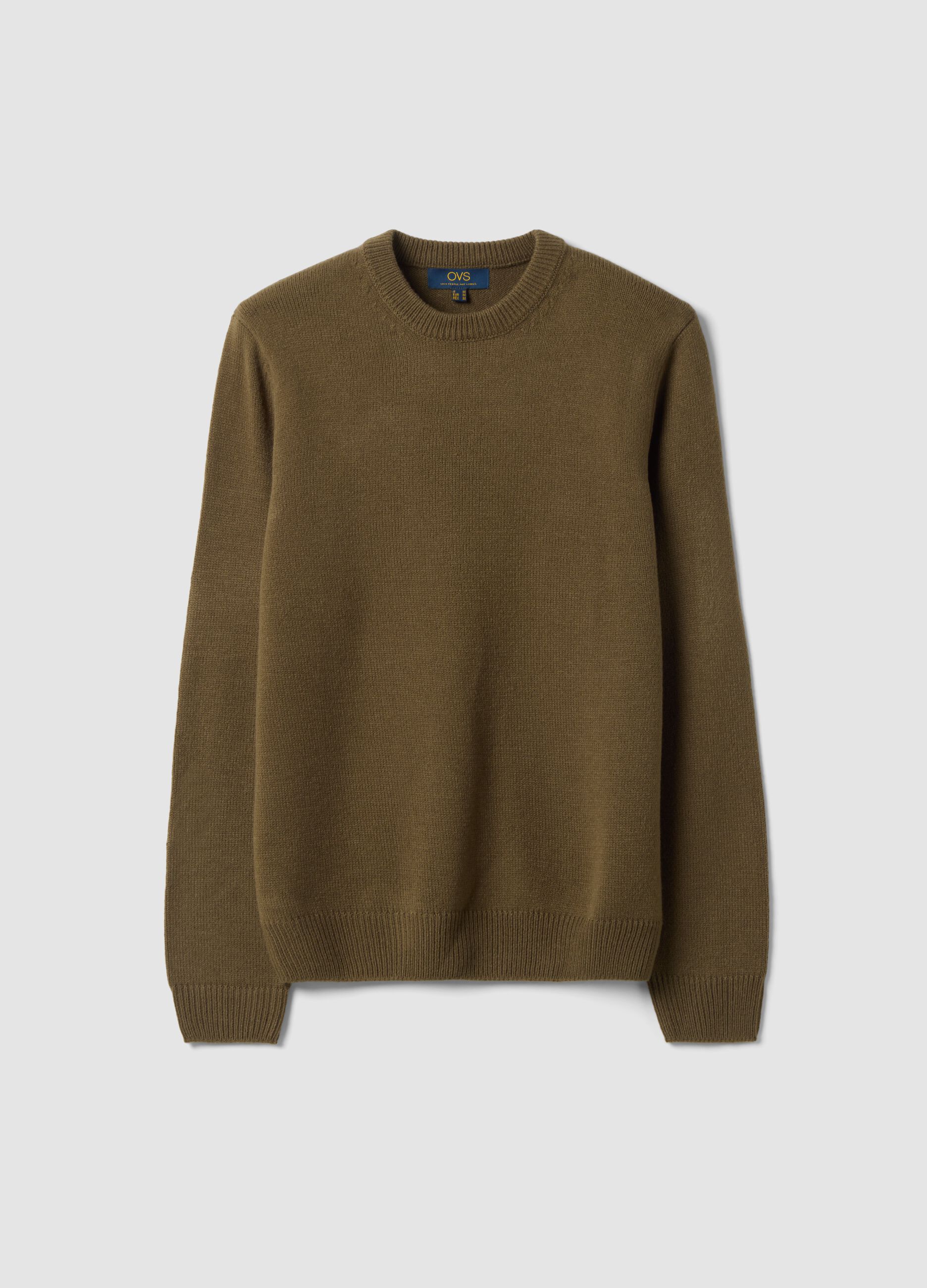 Olive green crew-neck jumper in jersey knit, regular fit