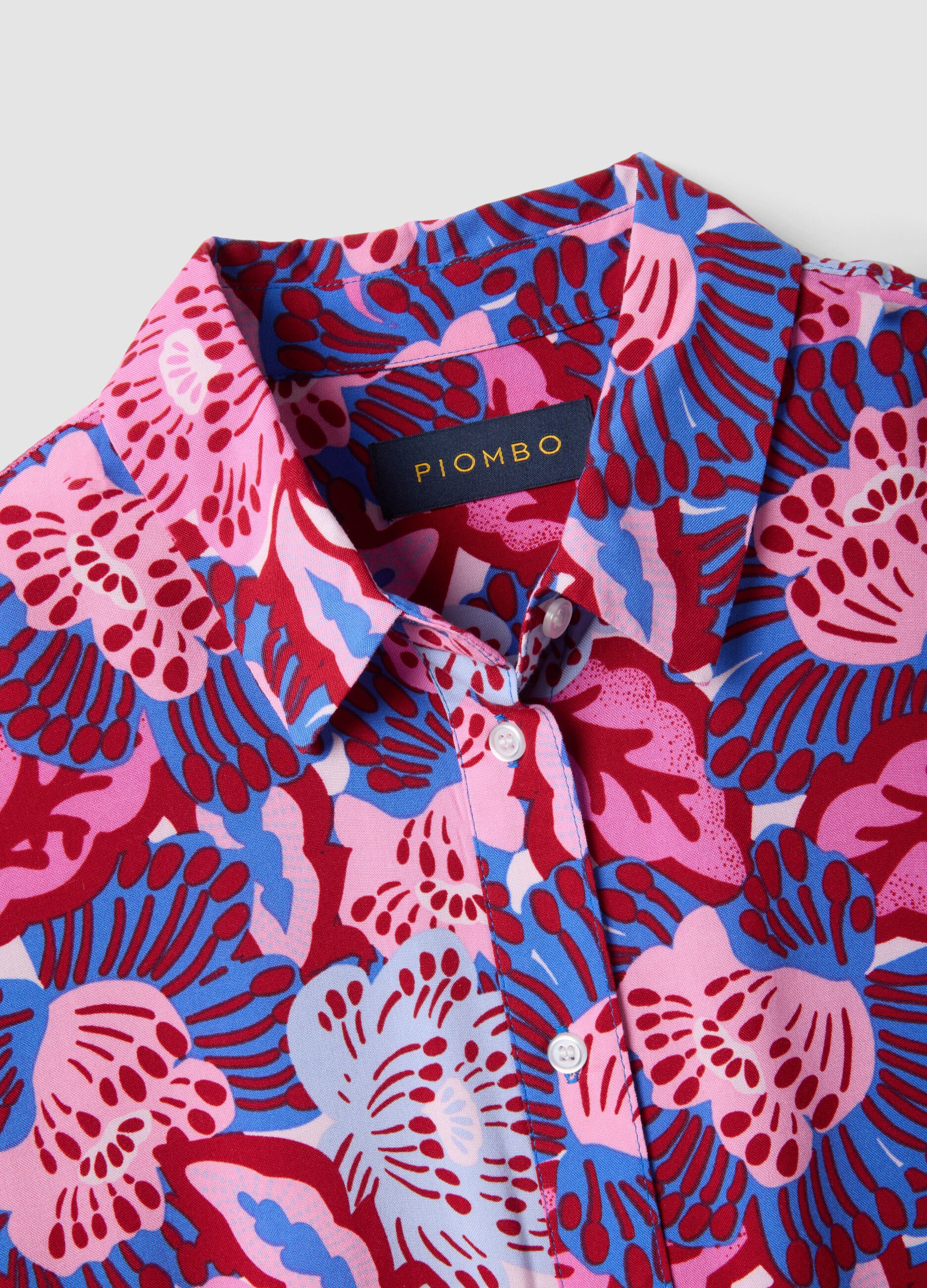 Multicolour short-sleeve pure viscose shirt