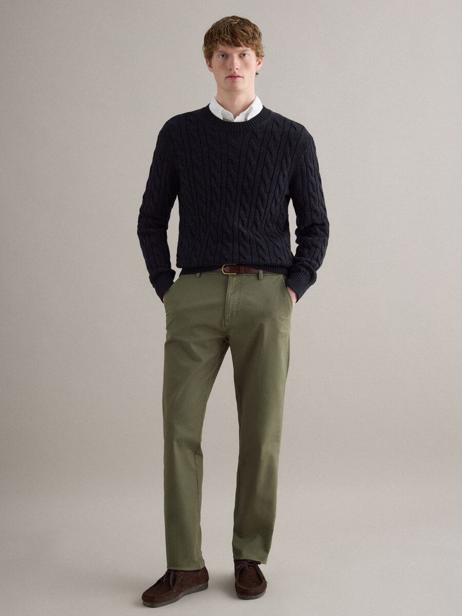 Blue pure cotton sweater with regular fit and woven design_2