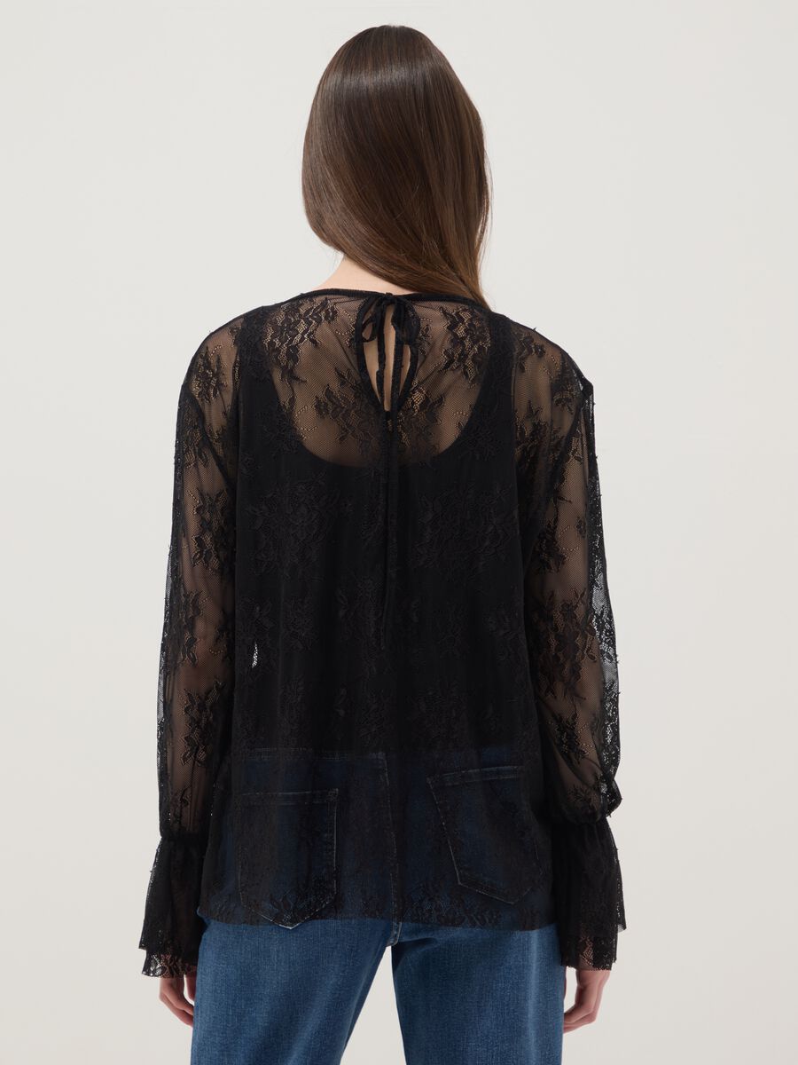 Black stretch blouse with sheer lace, regular fit_4