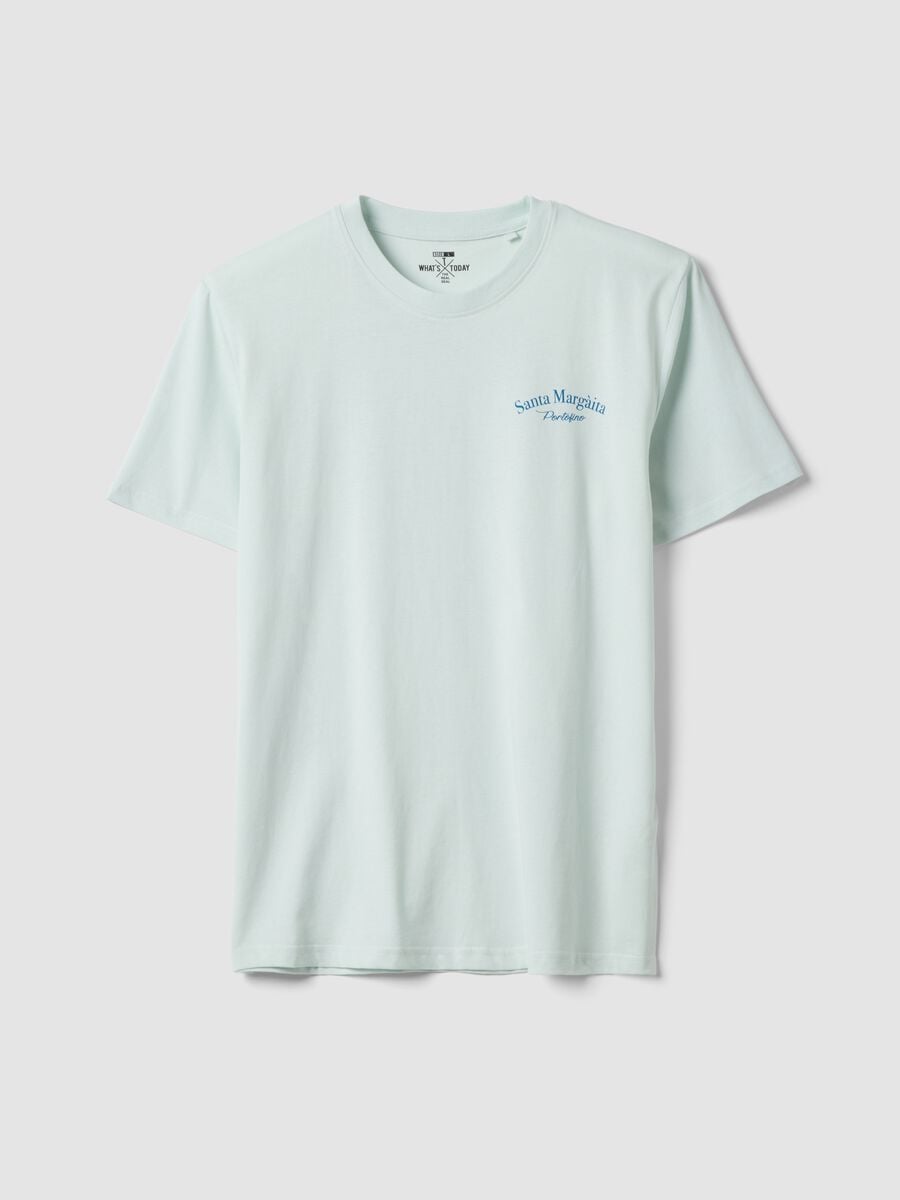 T-shirt azzurra con scritta in puro cotone regular fit_4