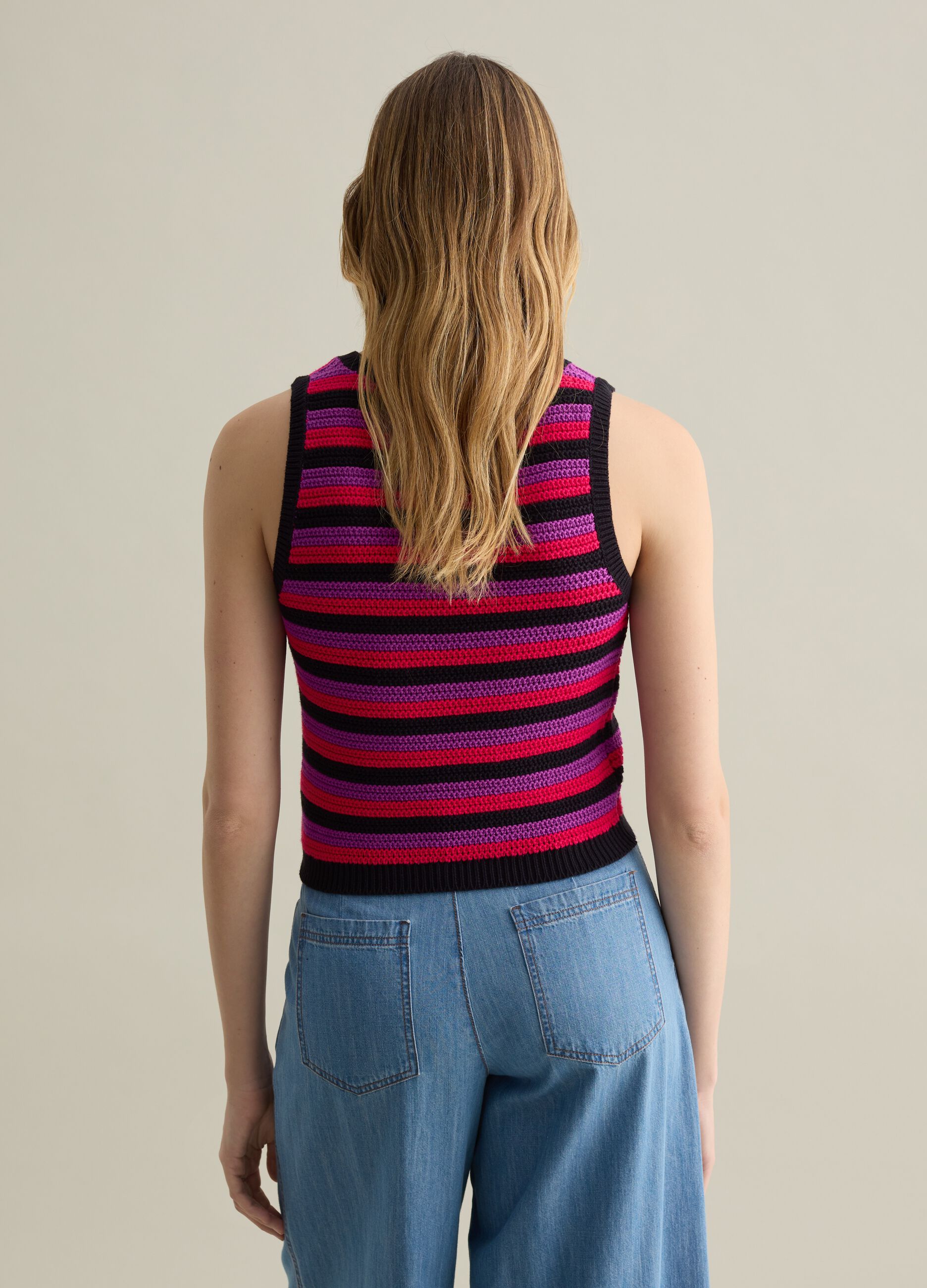 Multicoloured striped knit tank top