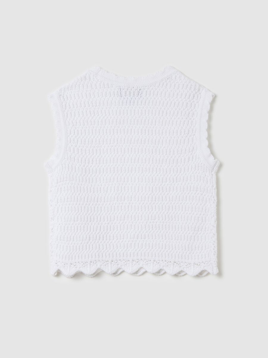 White gilet with openwork knit_1