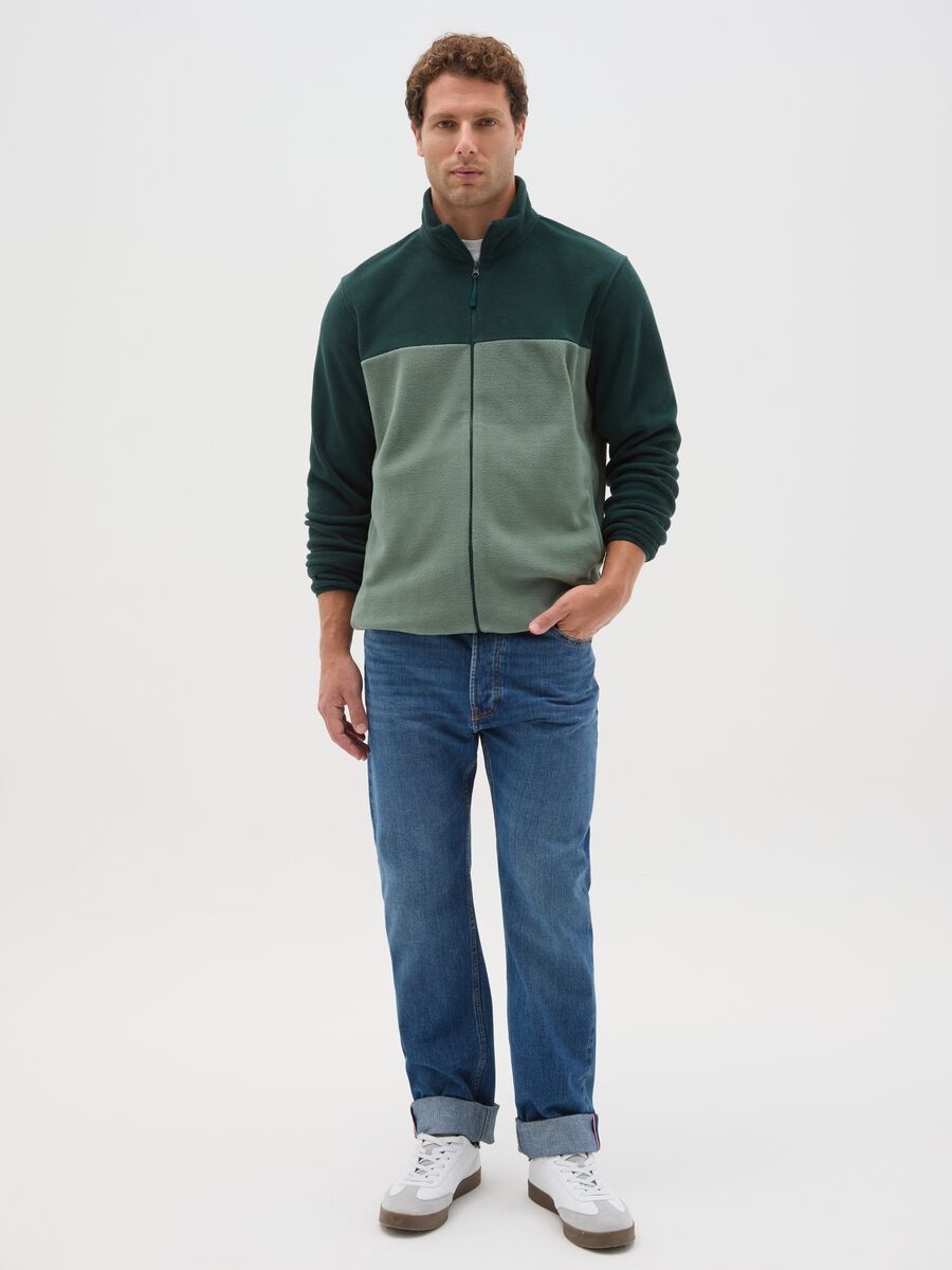 High-neck green fleece blend jumper regular fit with zip_1