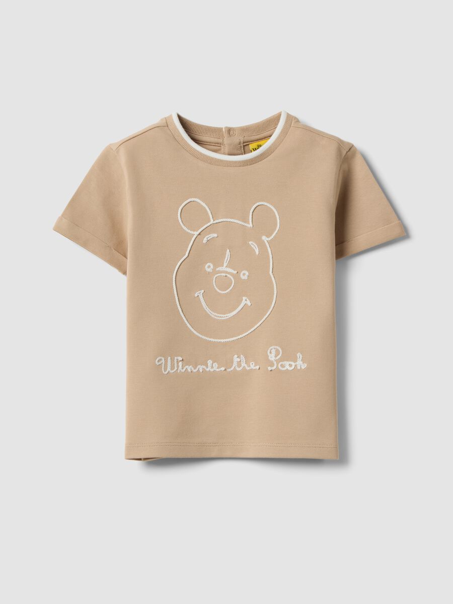 T-shirt in cotone elasticizzato beige da bimbo con ricamo Winnie_0