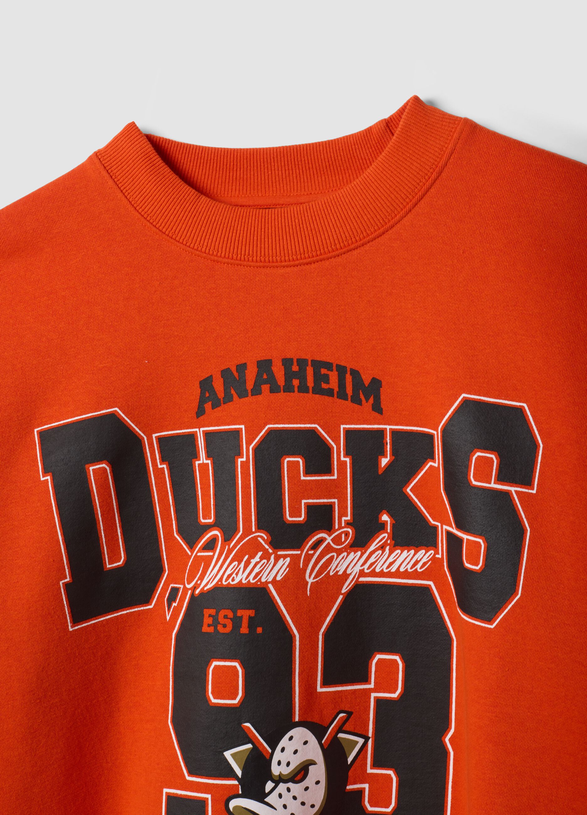 Red cotton-blend sweatshirt with Anaheim Ducks print