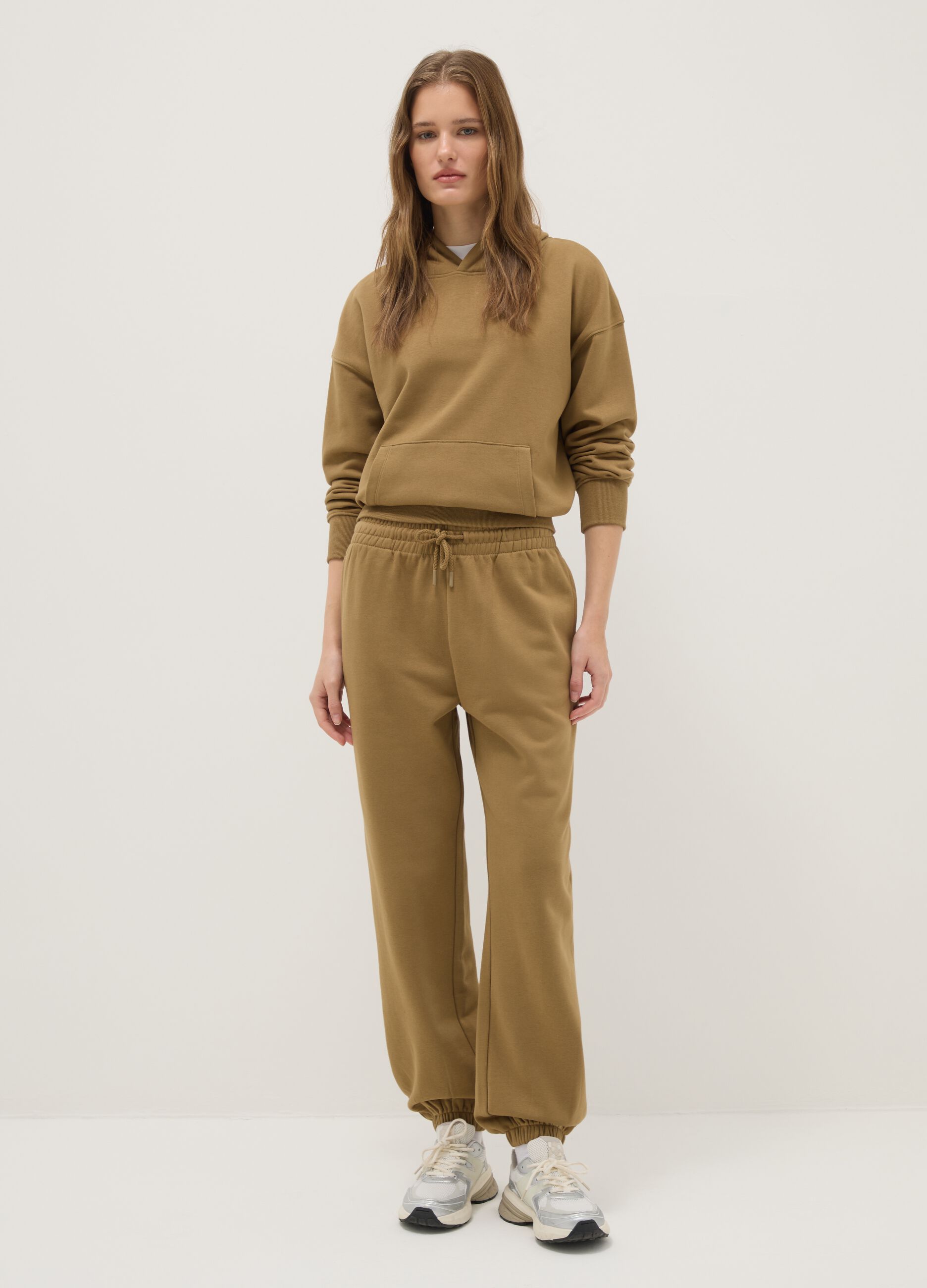 Brown cotton blend jogger trousers regular fit