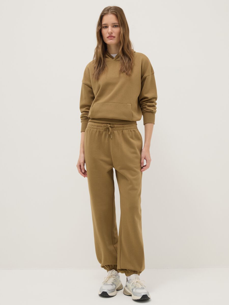 Brown cotton blend jogger trousers regular fit_0