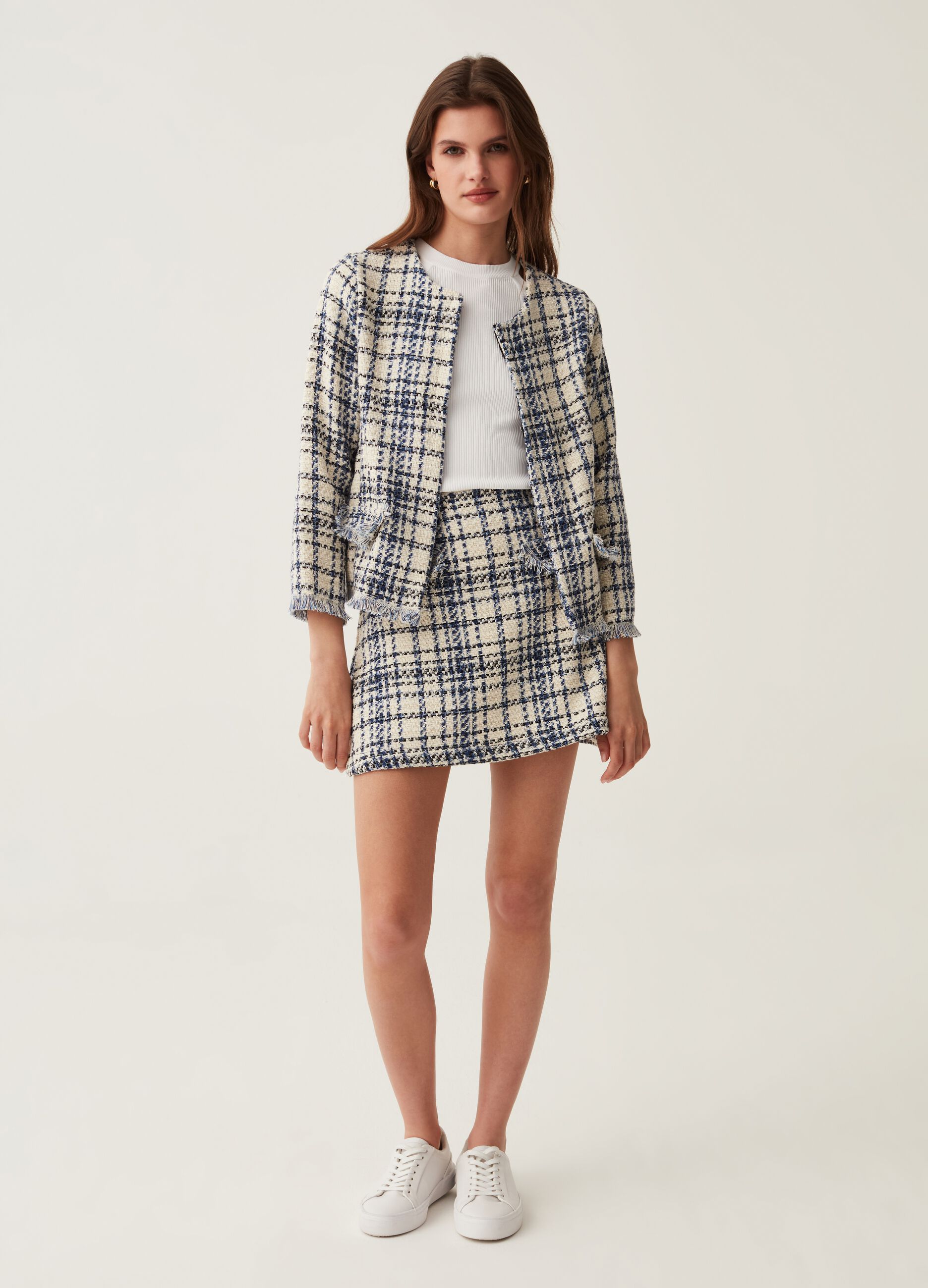 Minigonna effetto tweed fantasia check_0