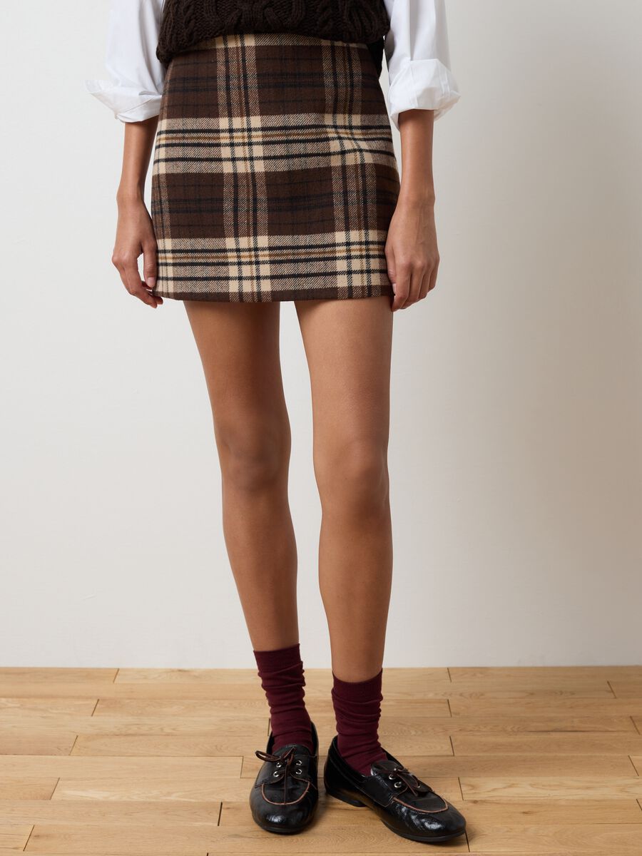 Brown multicolour check mini skirt regular fit_1