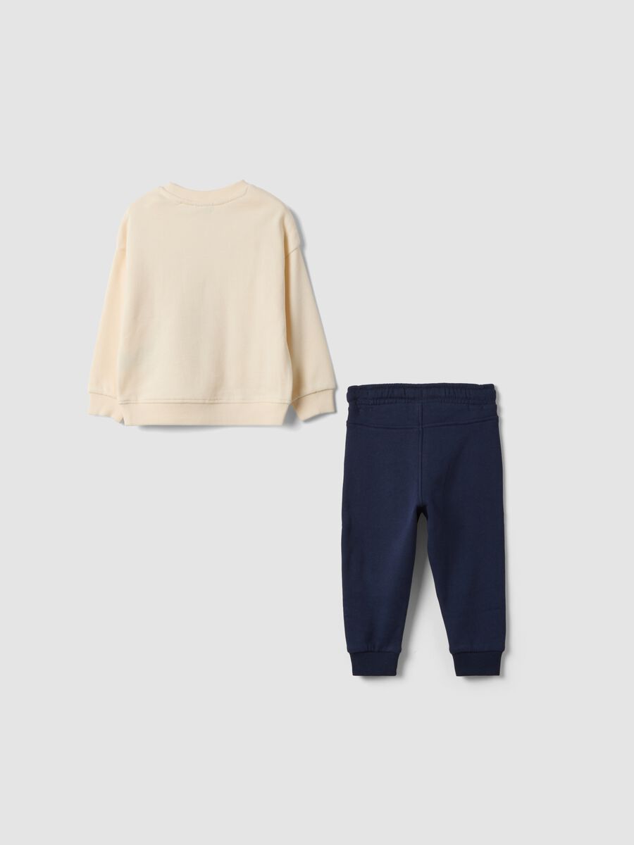 Beige pure cotton jogging set with crew neck_1