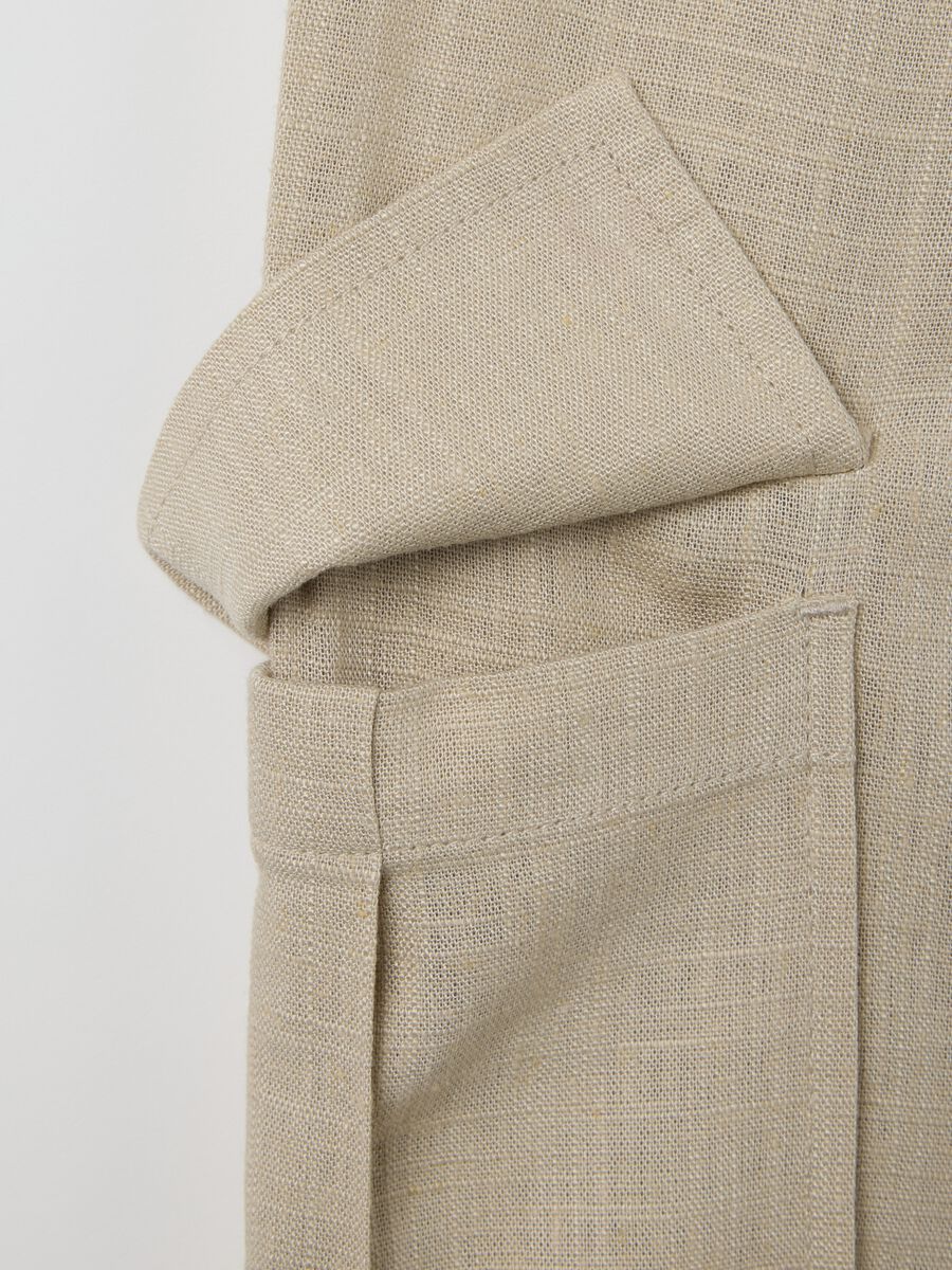 Women's beige trousers in viscose and linen blend with wide leg_5