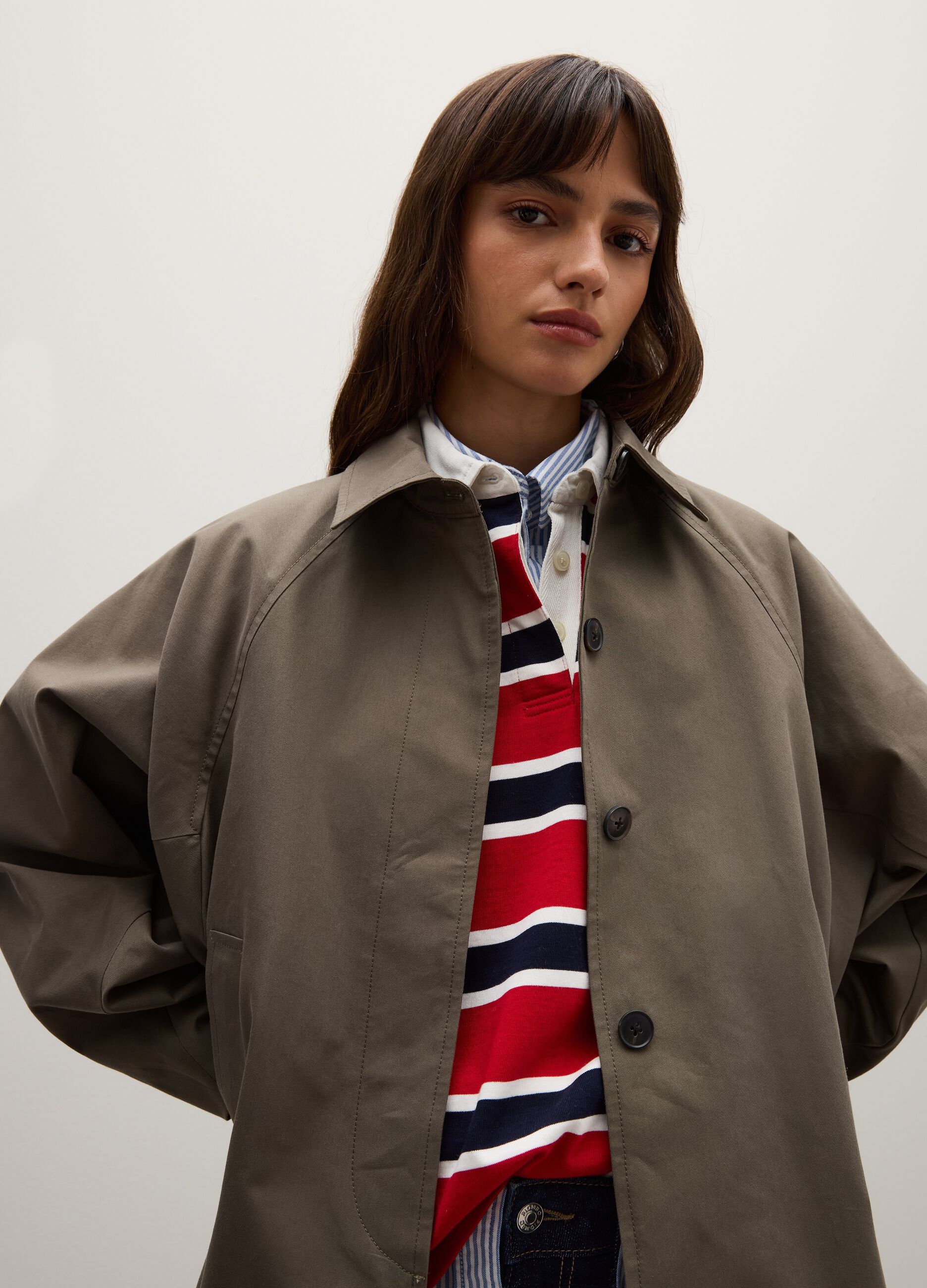 Brown cotton blend jacket with regular fit
