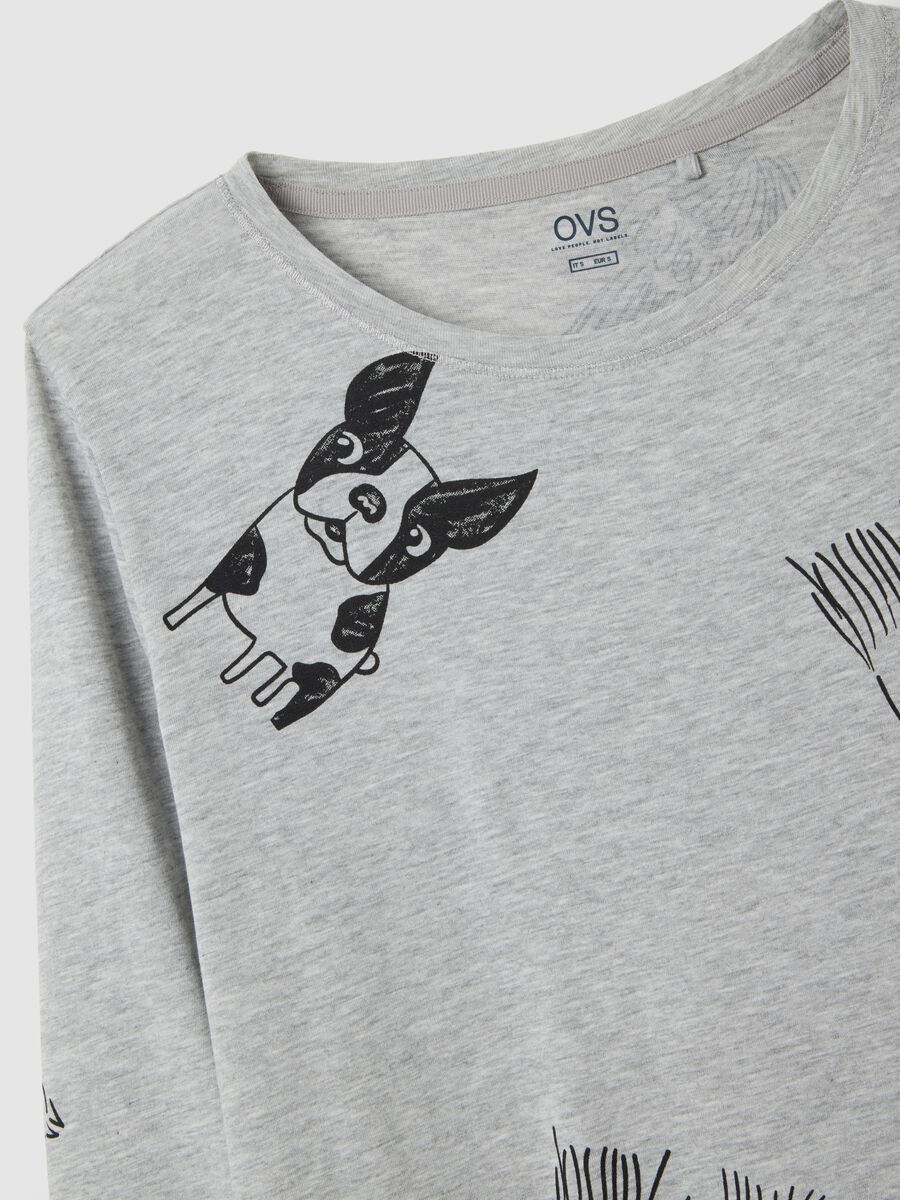 Camicia da notte grigia in cotone e viscosa con fantasia cani_5