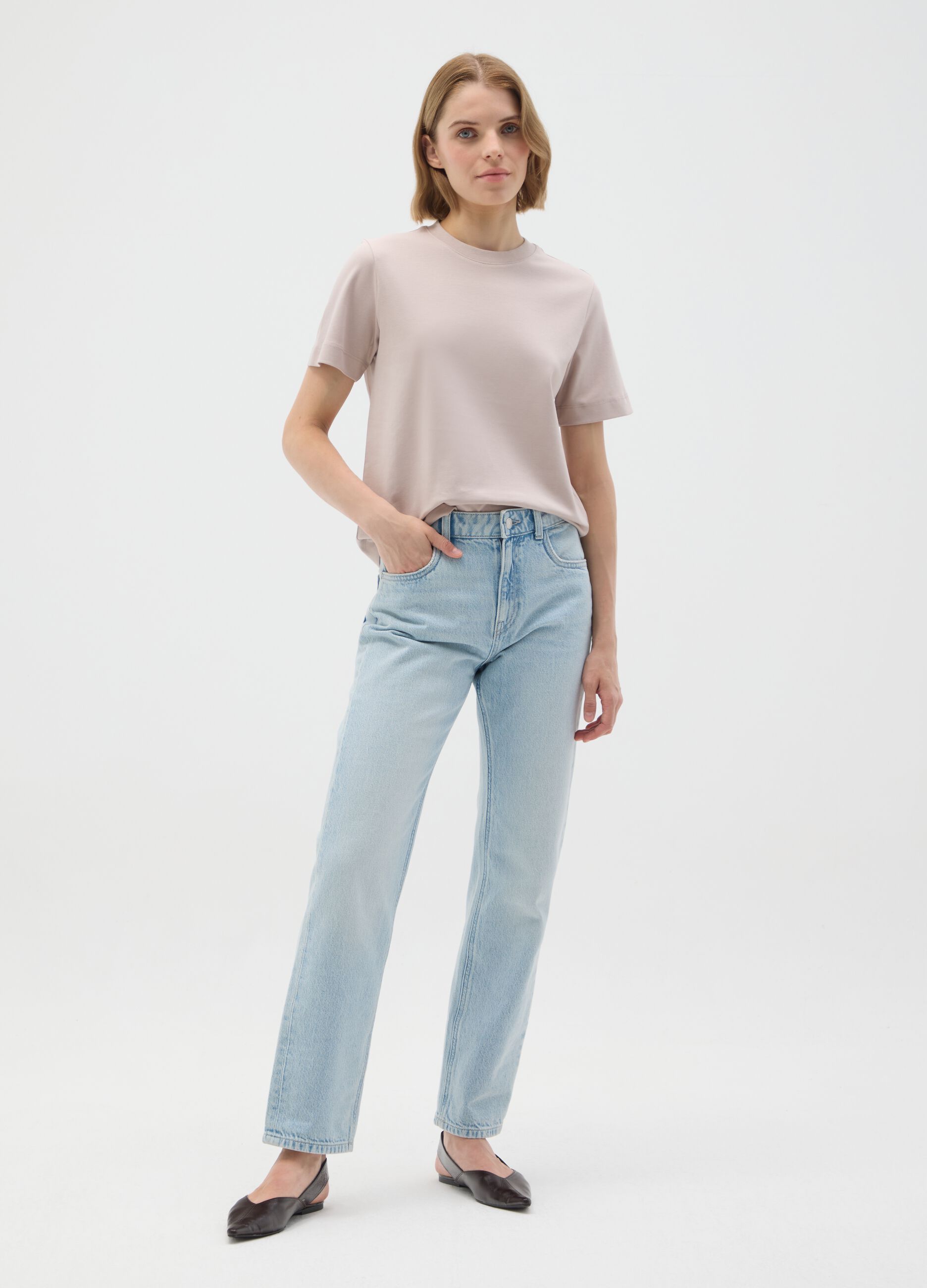Beige Regular Fit Pure Cotton T-shirt