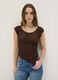 Brown cotton blend slim fit T-shirt with perforated design_0