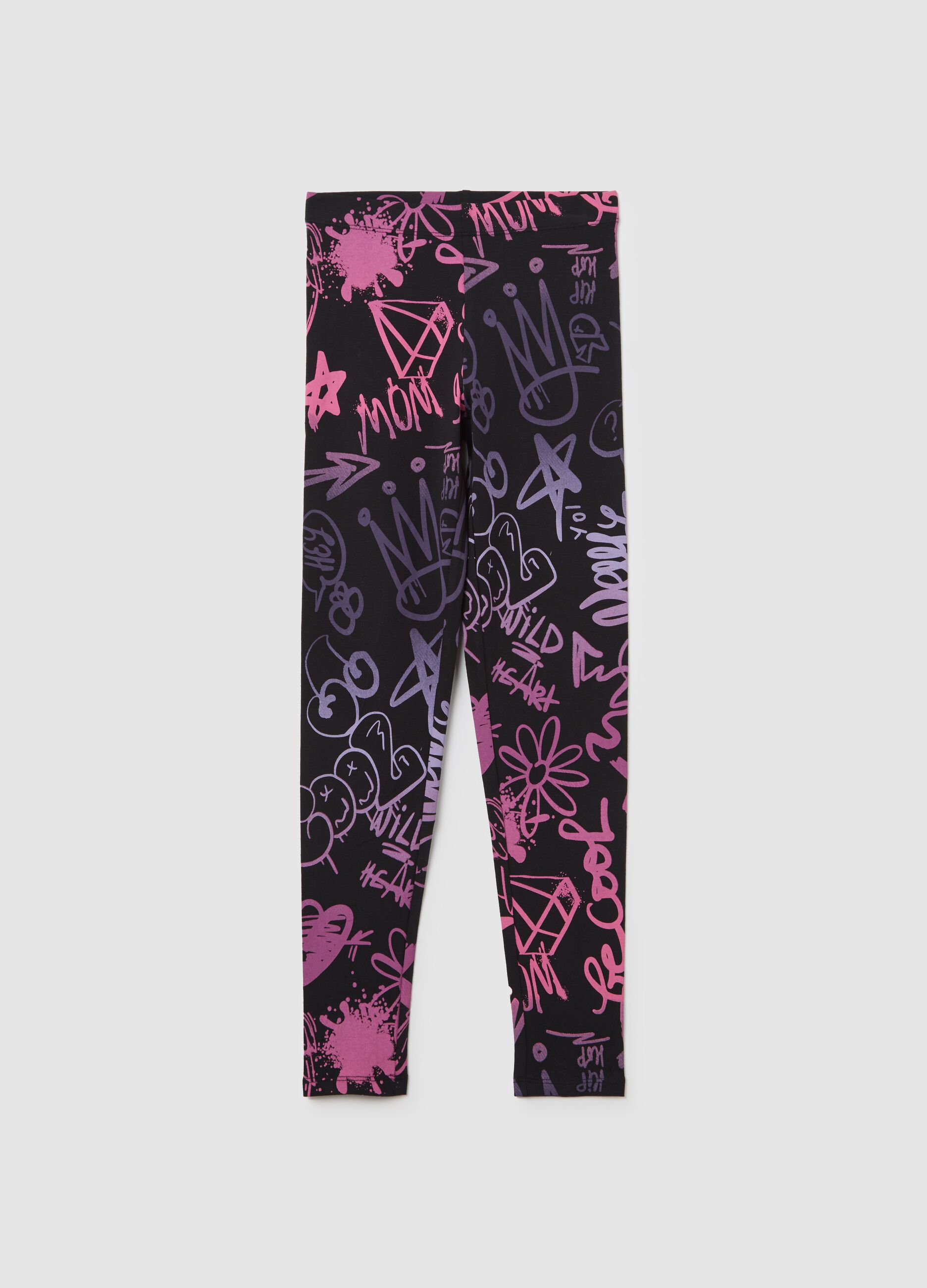 Stretch cotton leggings with graffiti print