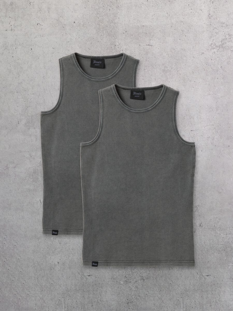 Bipack di tank top grigio in cotone elasticizzato_0