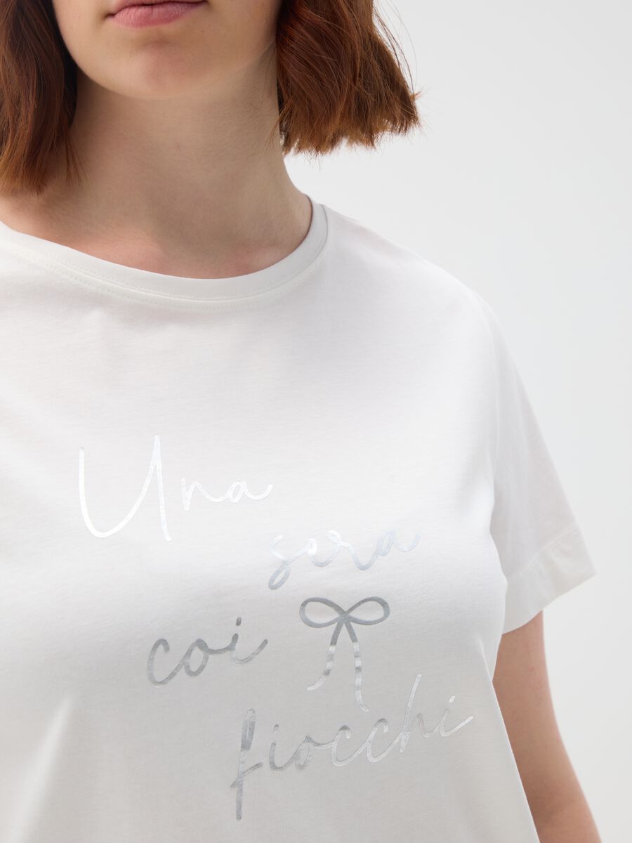 White pure cotton T-shirt regular fit with embroidered text_2