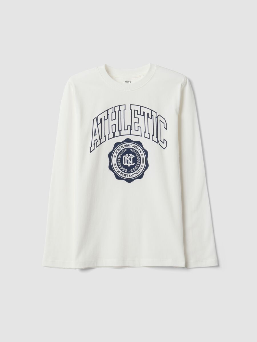 T-shirt bianca in puro cotone organico con stampa grafica per ragazzo_0