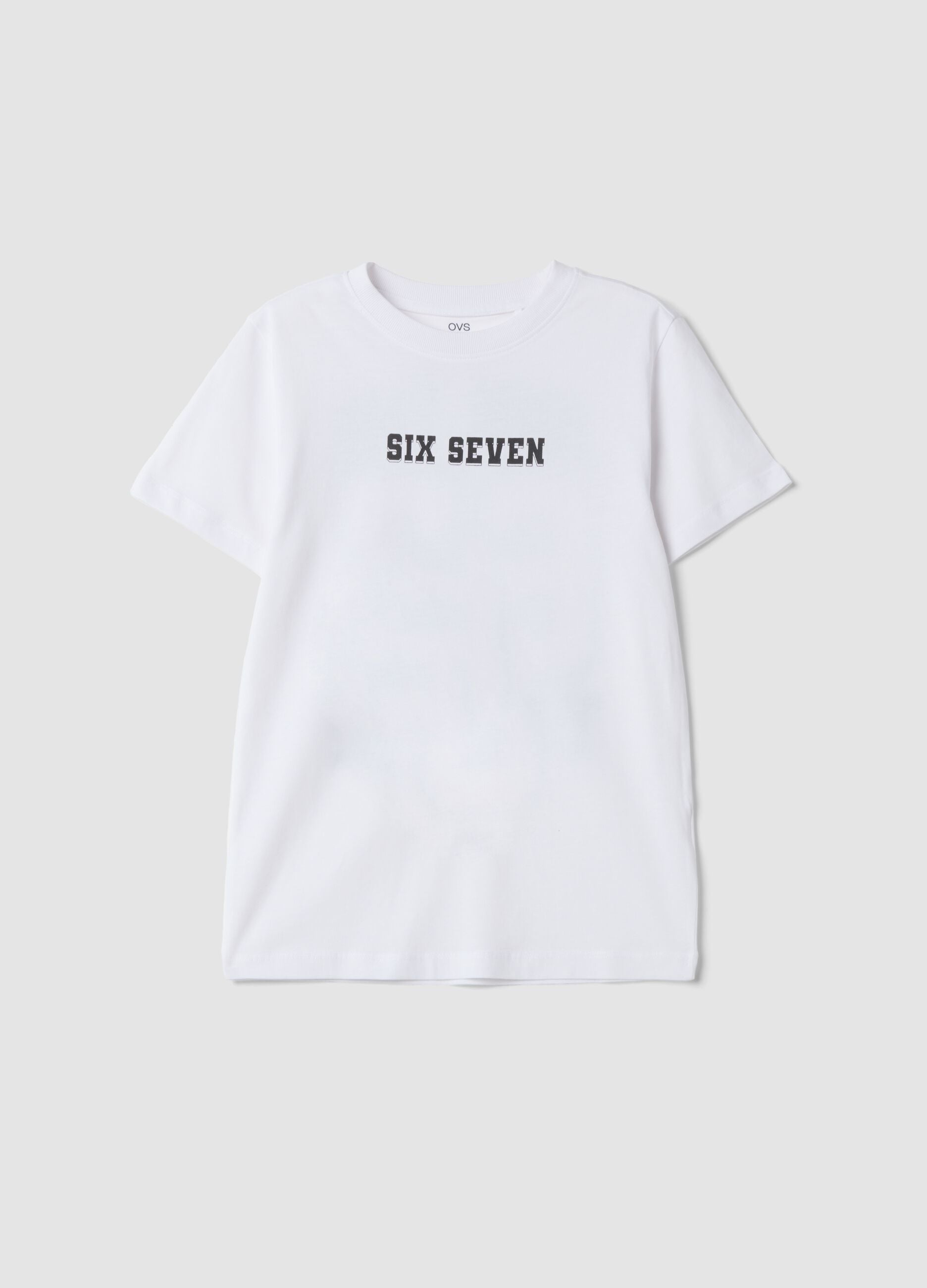 White pure cotton T-shirt with Six Seven prints, regular fit