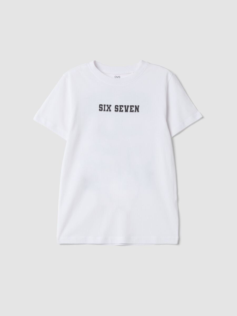 T-shirt bianca in puro cotone con stampe Six Seven regular fit_0