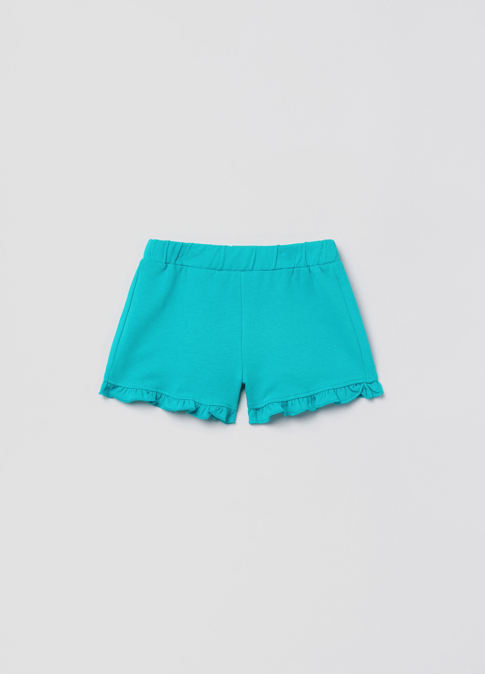 Shorts in cotone stretch con rouches_0