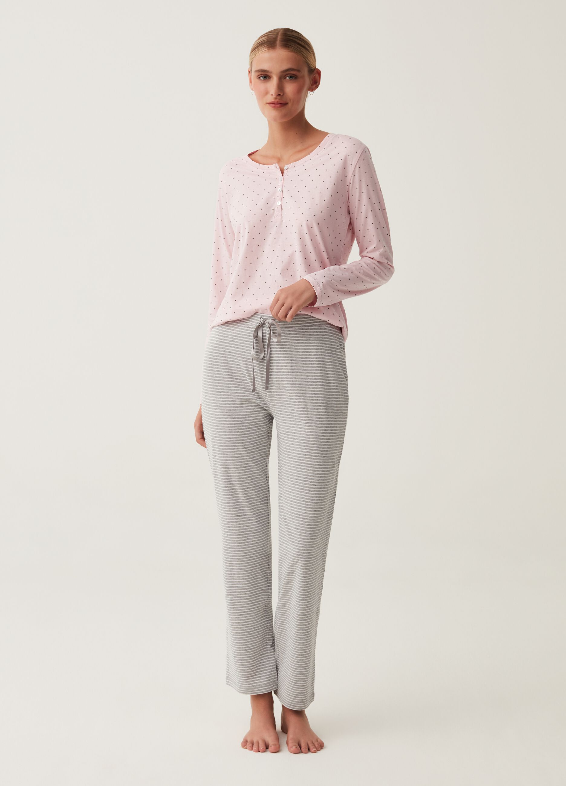 Pantalone pigiama in cotone e viscosa a righe_0