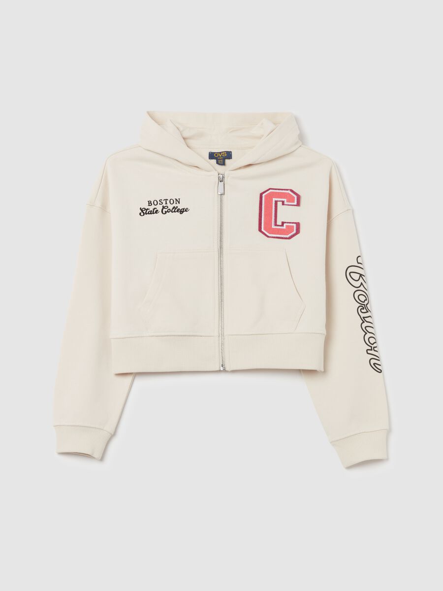 Cropped full-zip sweatshirt with "Boston State College" embroidery_3