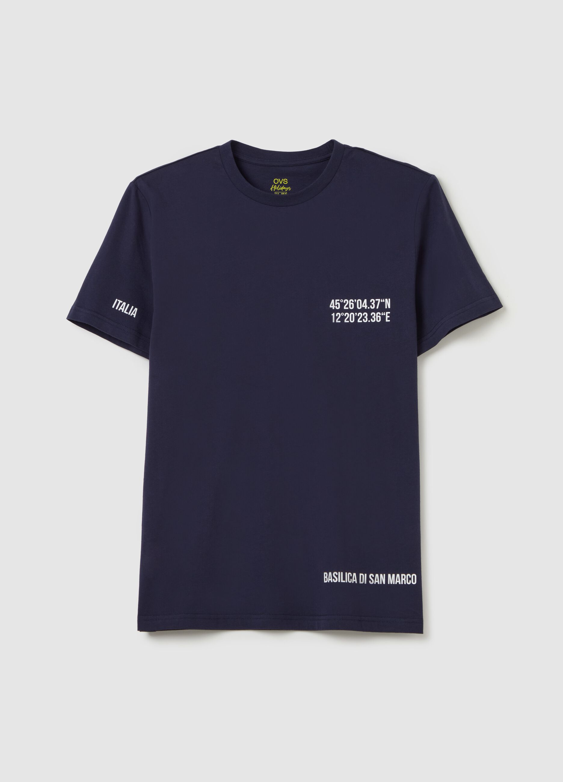 Cotton T-shirt with Basilica di San Marco coordinates print