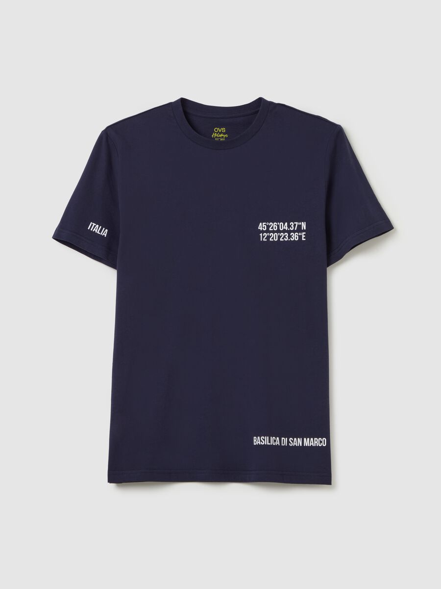 Cotton T-shirt with Basilica di San Marco coordinates print_4