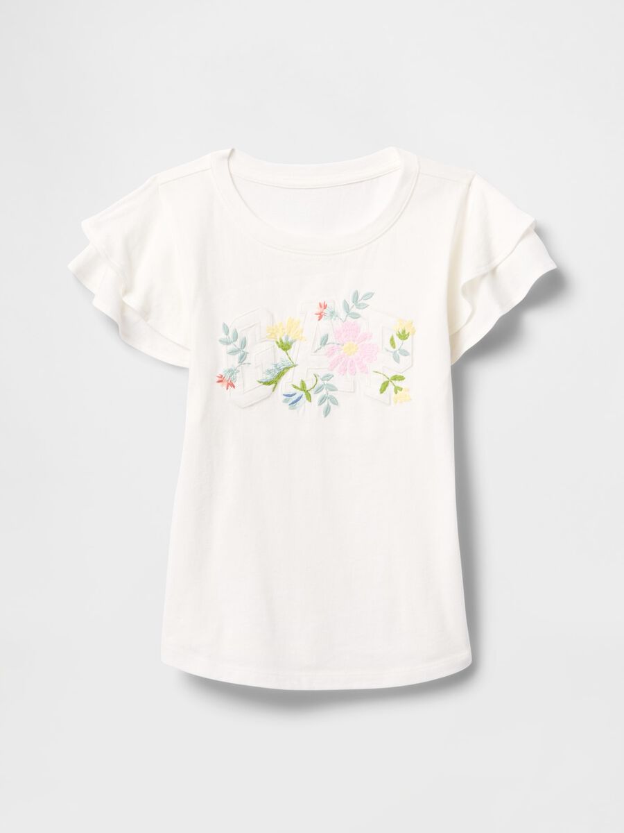 White short sleeve t-shirt with frills and floral print_3