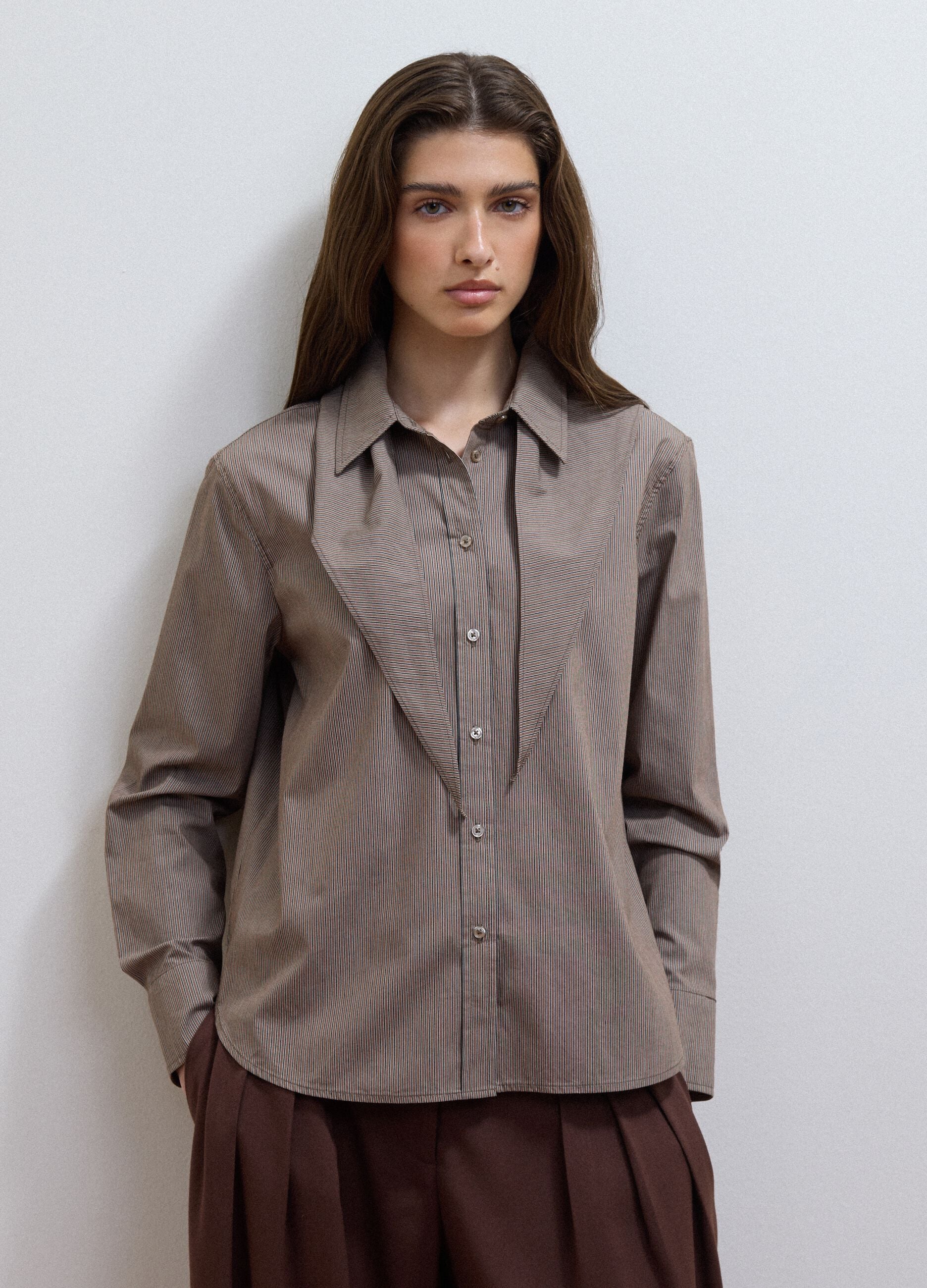 Multicolour stretch cotton shirt with scarf collar