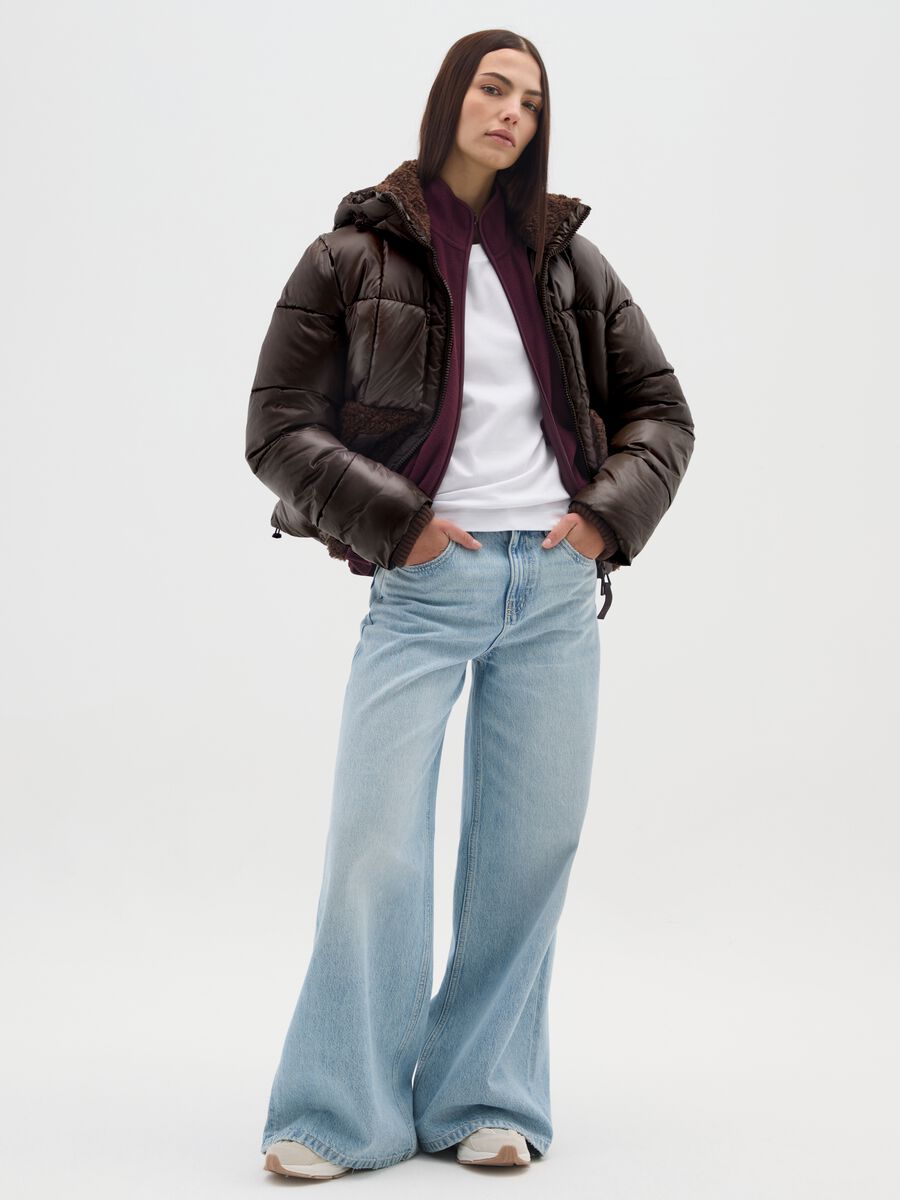 Brown The Iconic Puffer with Hood and Sherpa Details_2