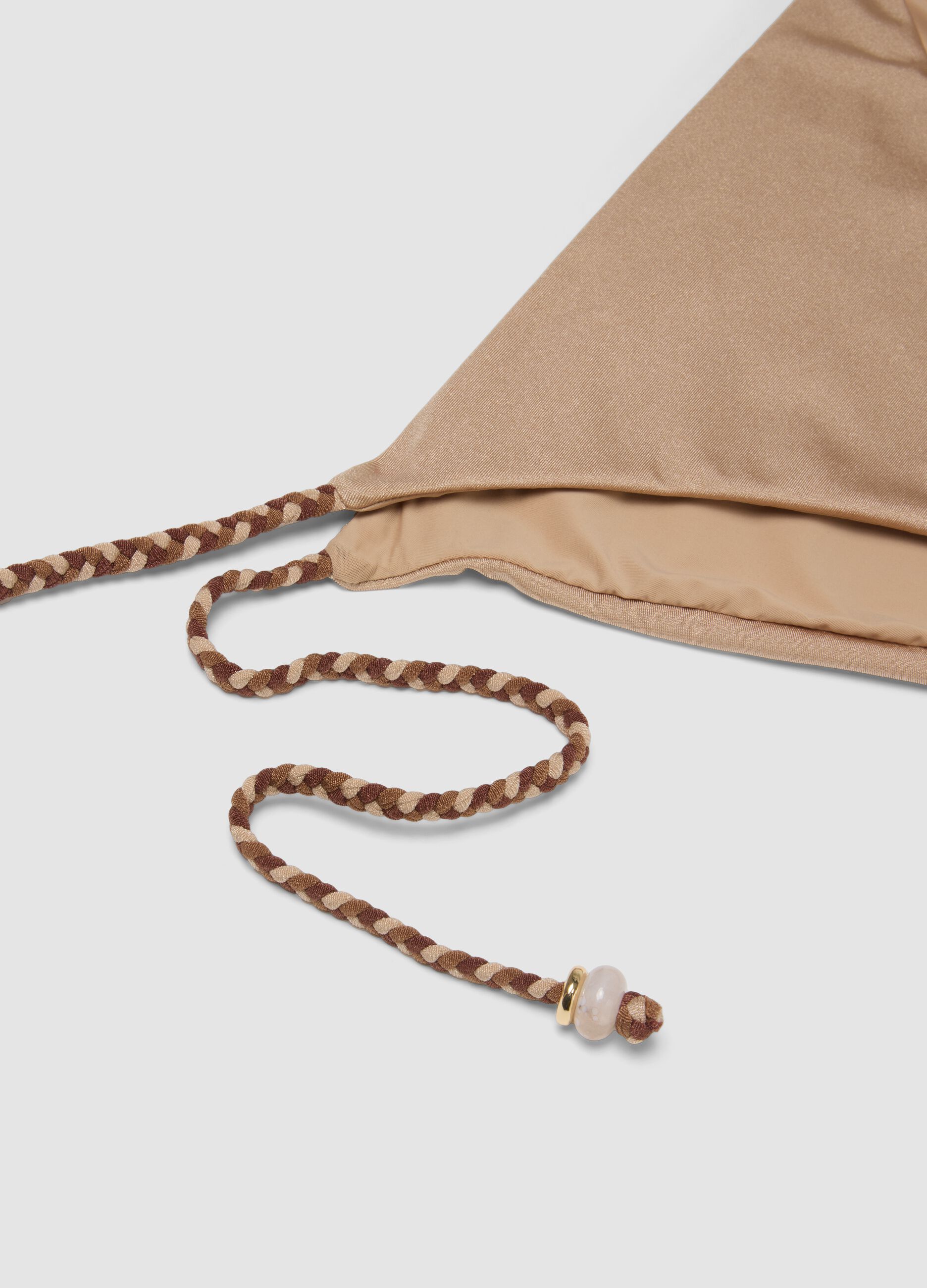 Beige tie-side bikini bottoms in stretch fabric