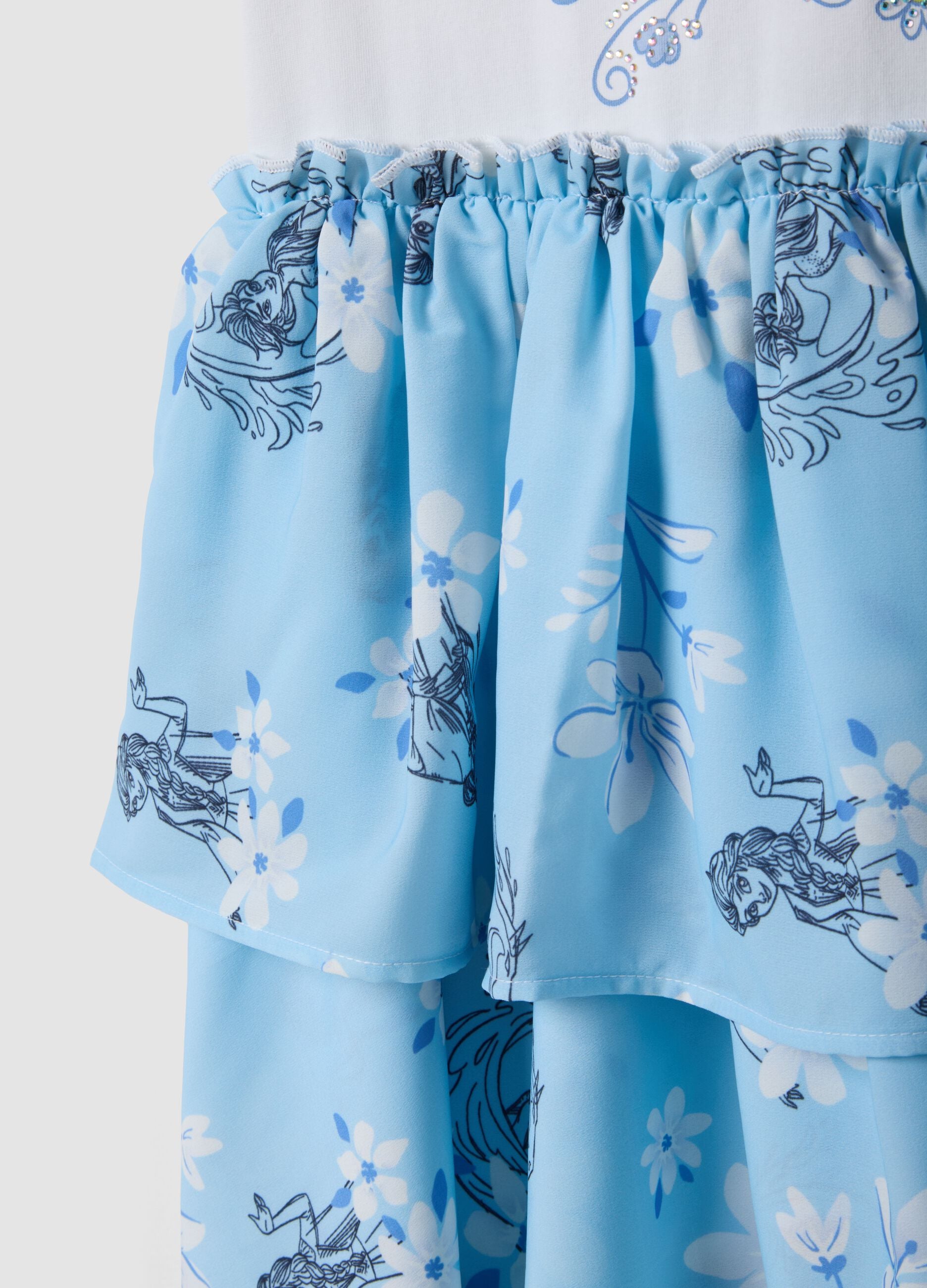 Light blue mini dress in stretch cotton with tiered skirt