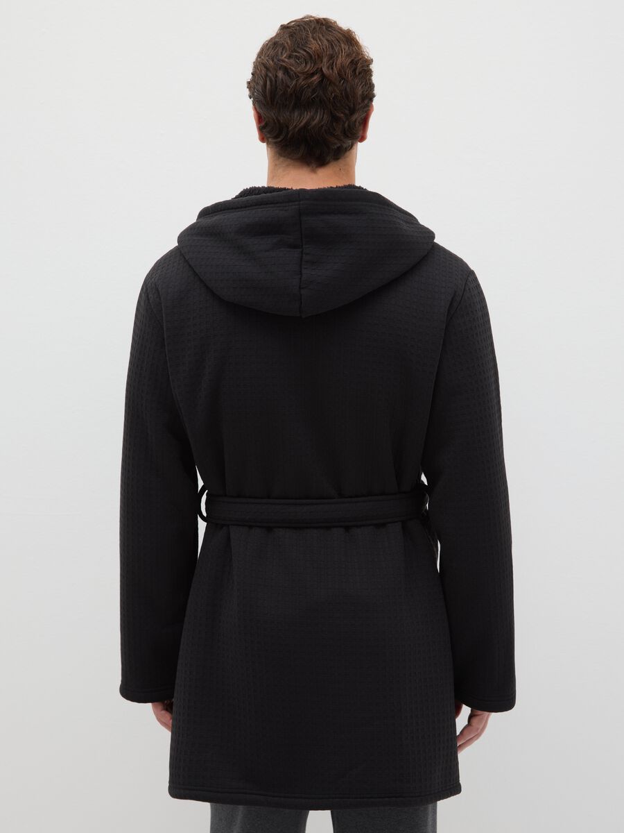 Black Checked Dressing Gown with Hood and Belt_2