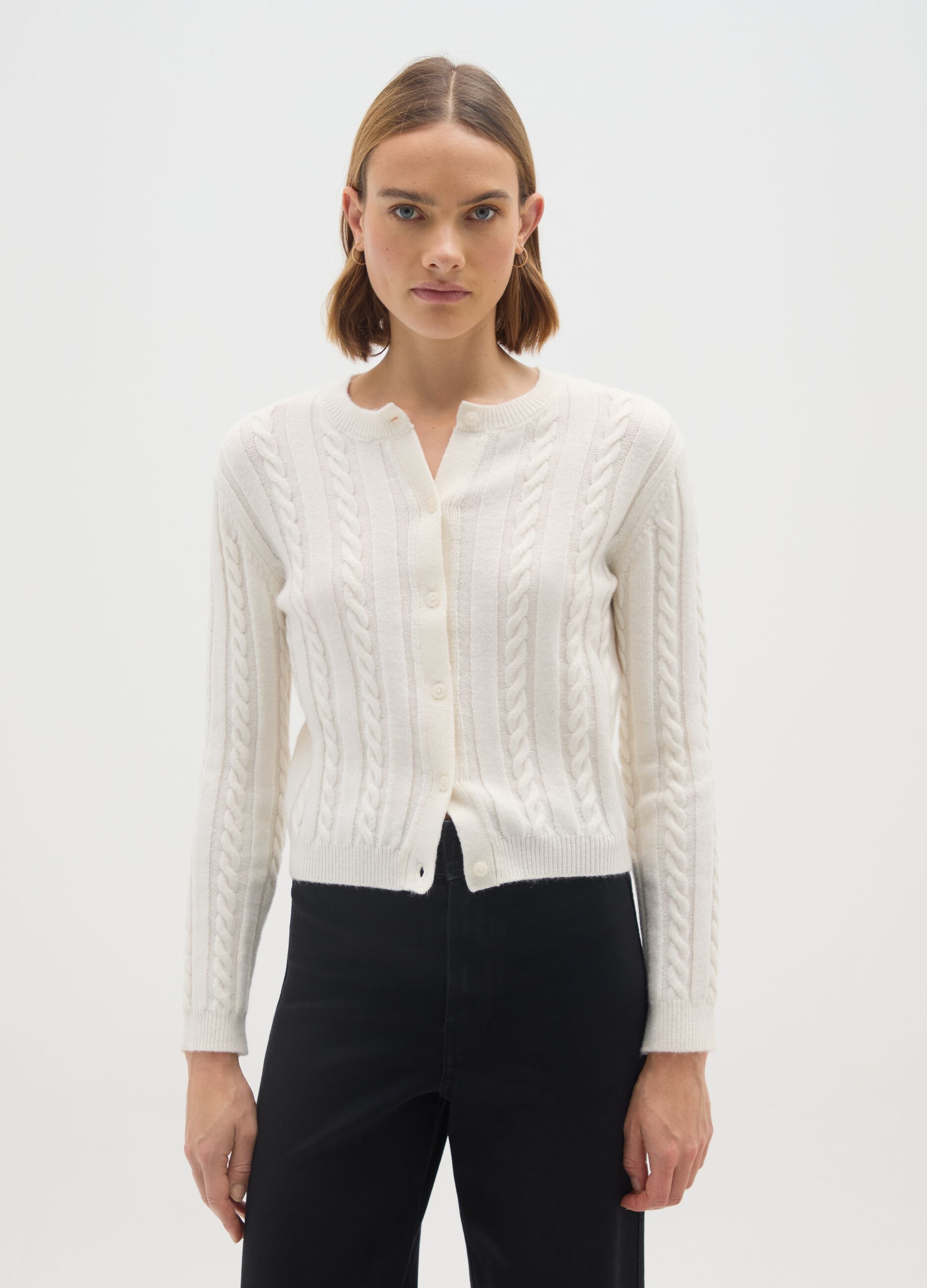 Cardigan bianco regular fit con bottoni