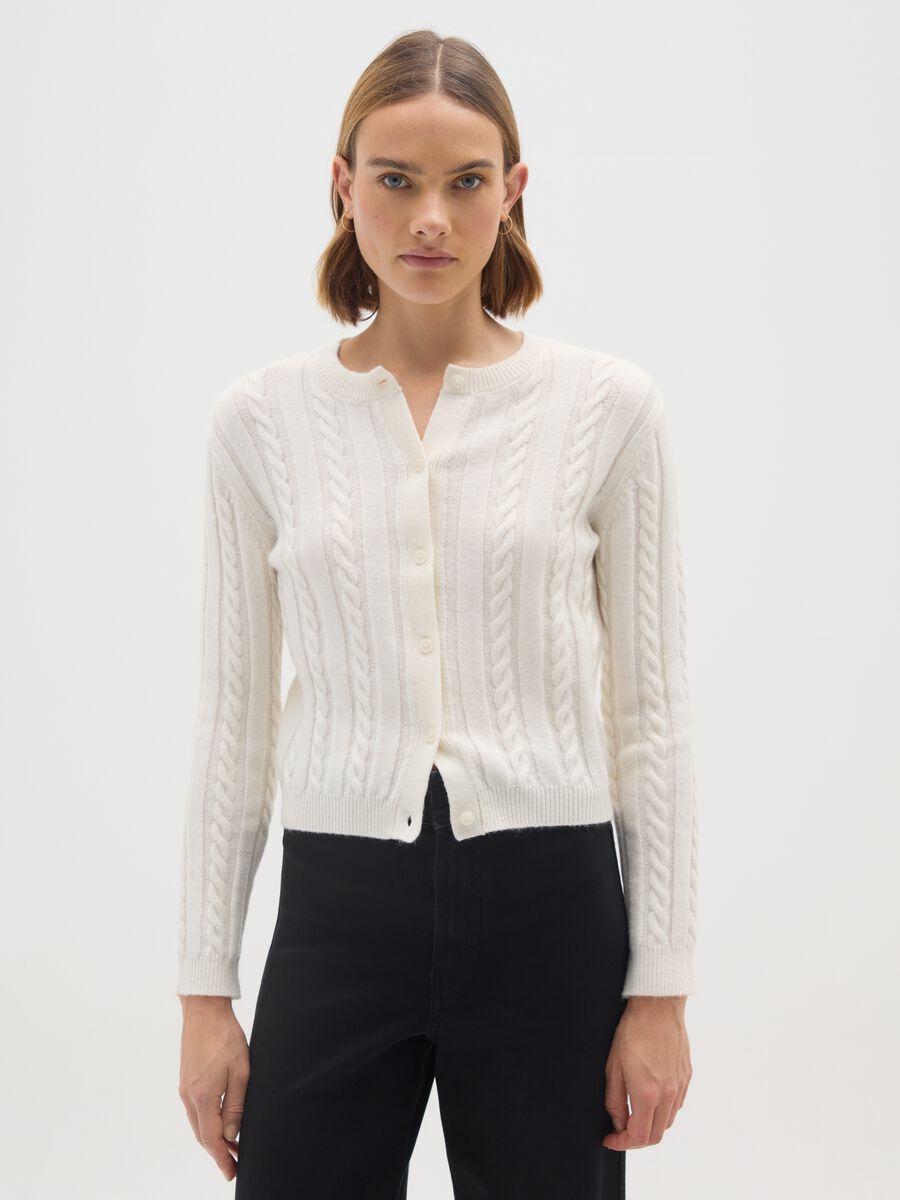 White regular fit cardigan with buttons_0