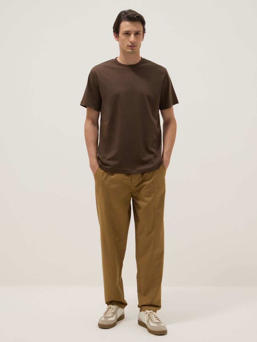 Brown regular fit crew neck T-shirt in pure cotton_1