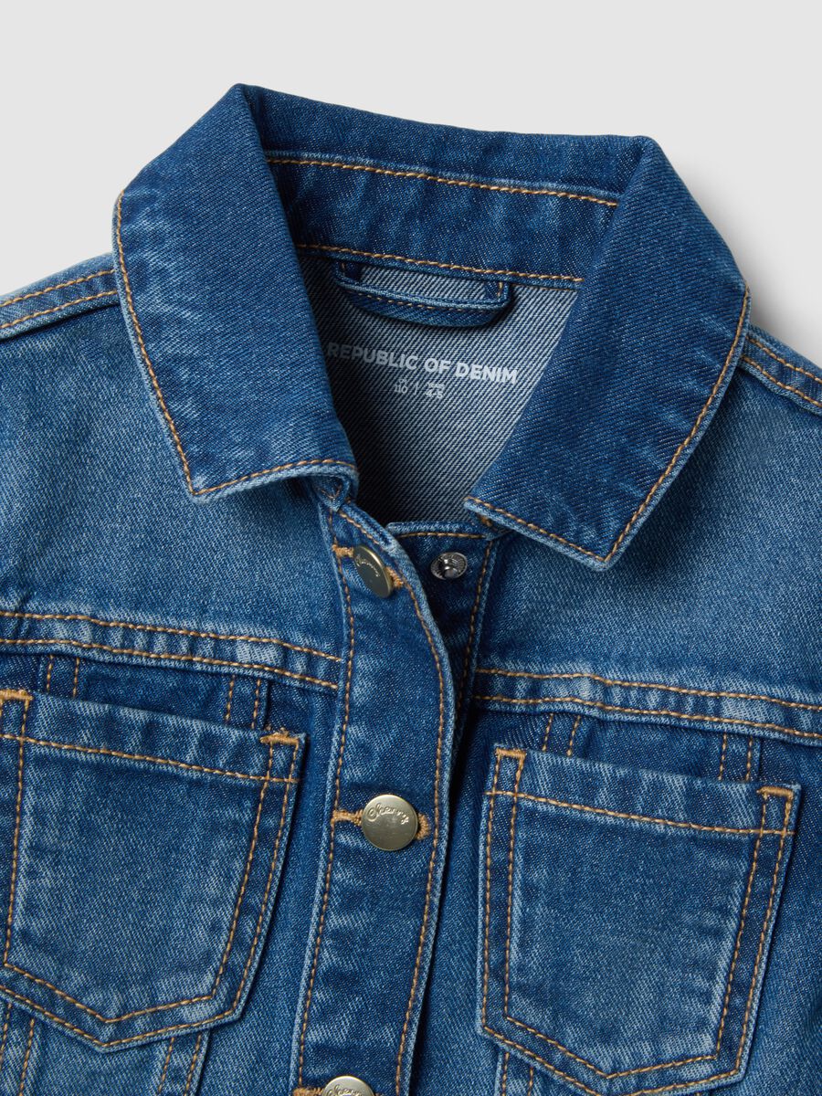 Giacca in puro cotone denim blu da bambina regular fit con tasche_2