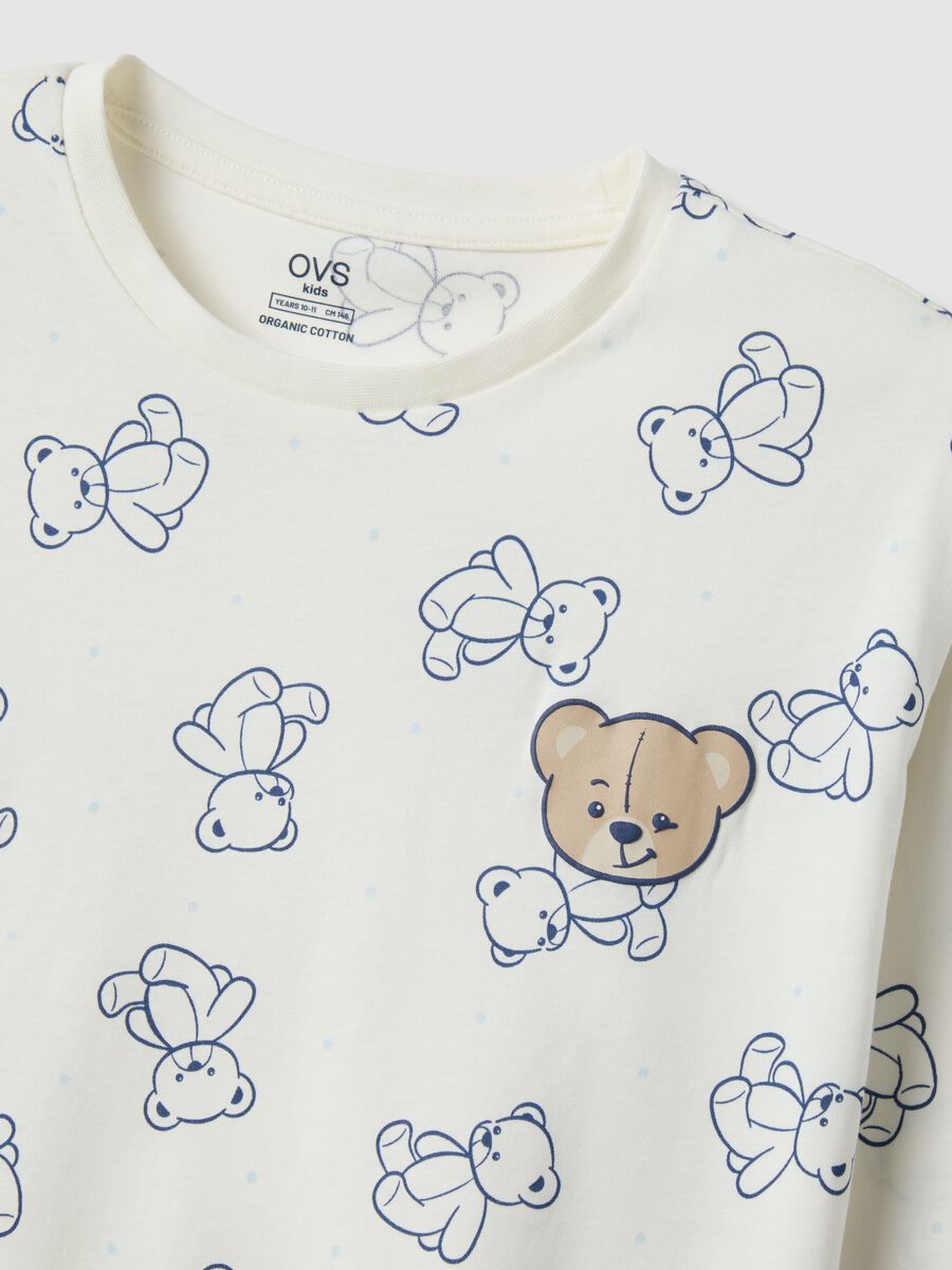 Pigiama in puro cotone bianco da ragazza regular fit con orsetti_2