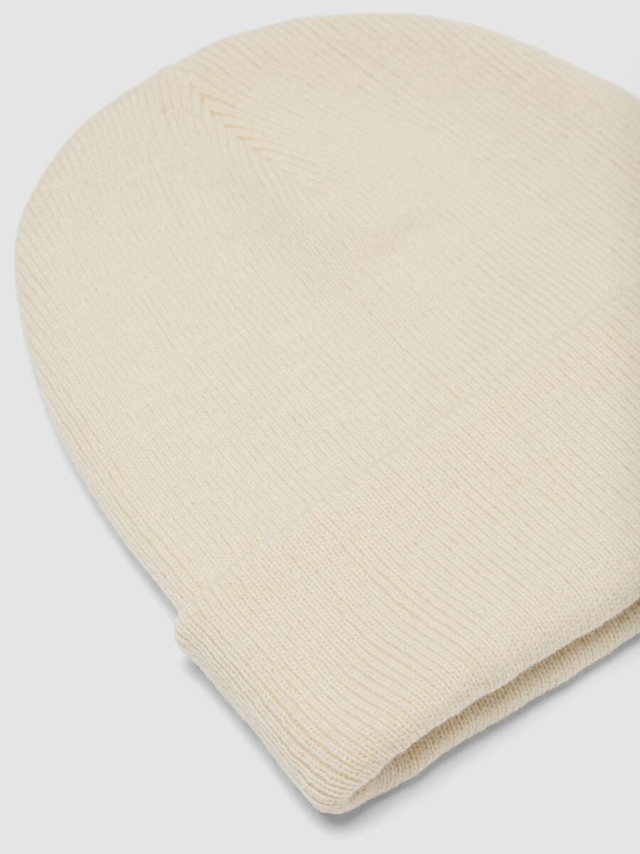Beige jersey knit beanie with cuff_1