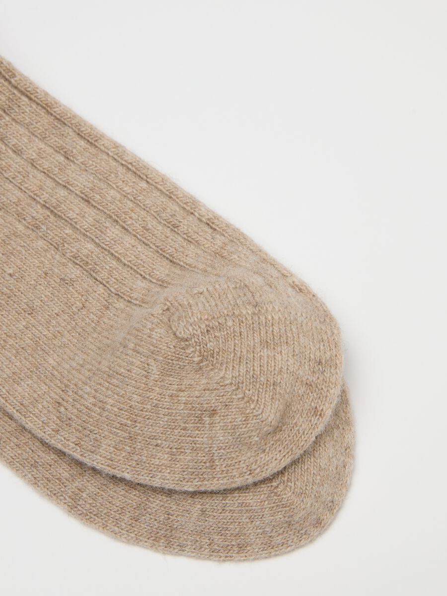 Long Beige Socks in Wool and Cashmere Blend_1